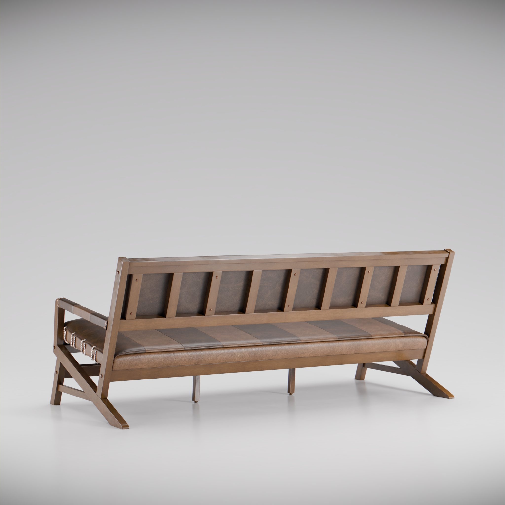 Back view of a leather & wood sofa