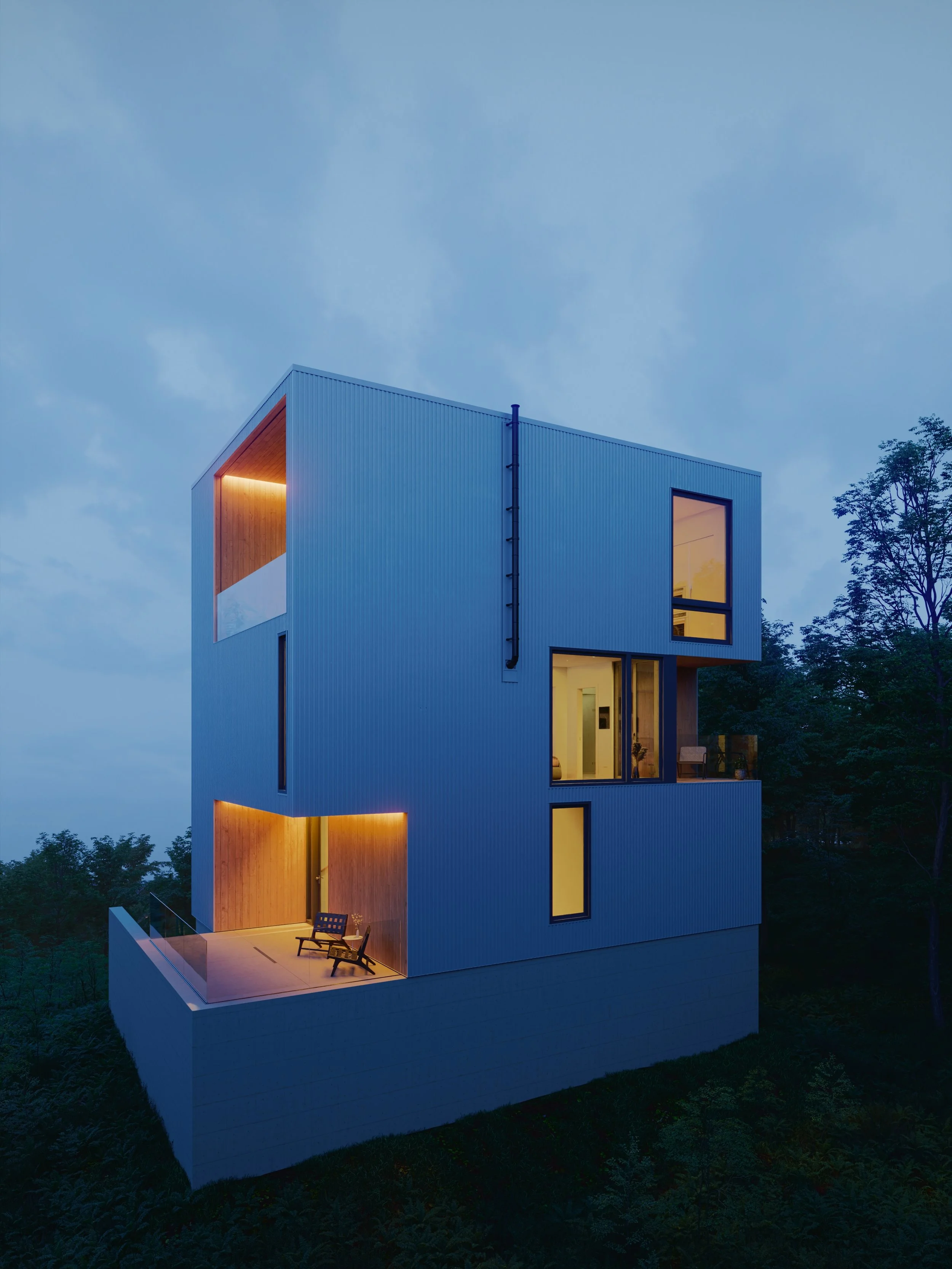 Another view of the house showing the other side's exterior - night time