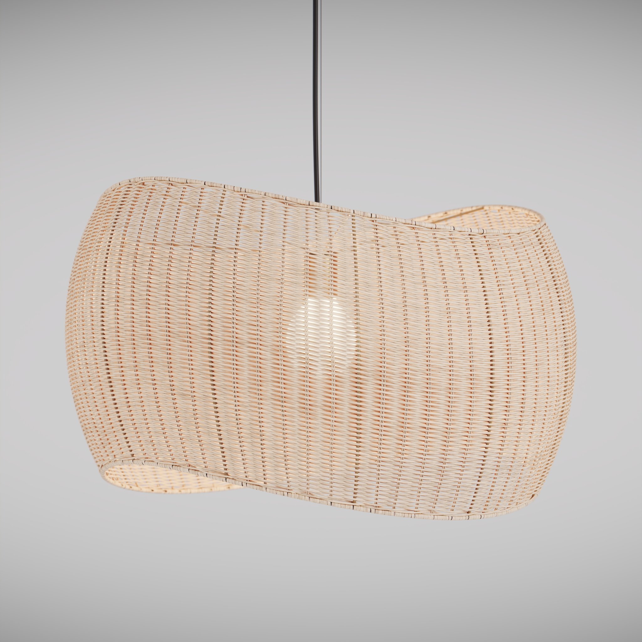 frontal view of a modern design ceiling lamp in a white studio environment