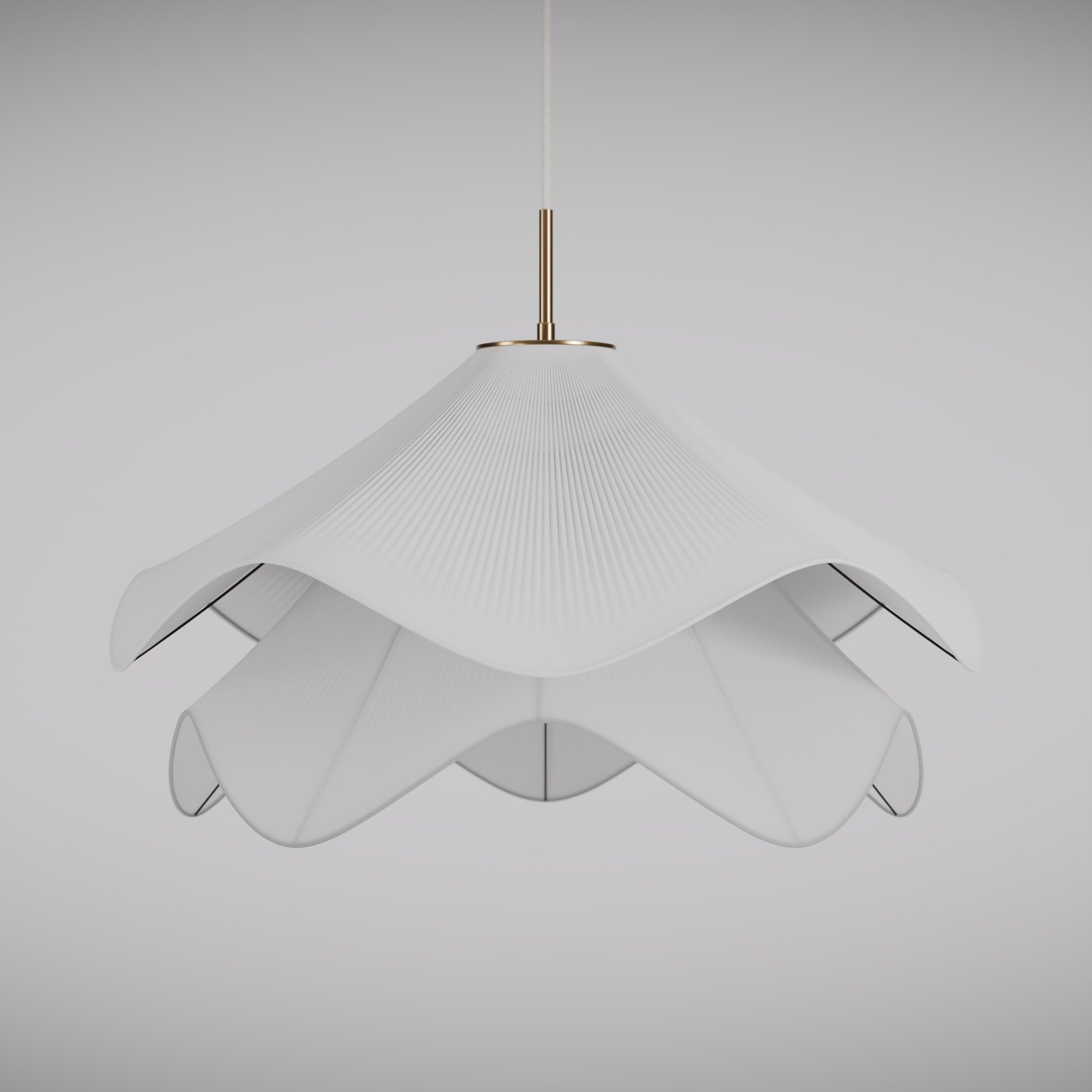 frontal view of a modern design ceiling lamp in a white studio environment