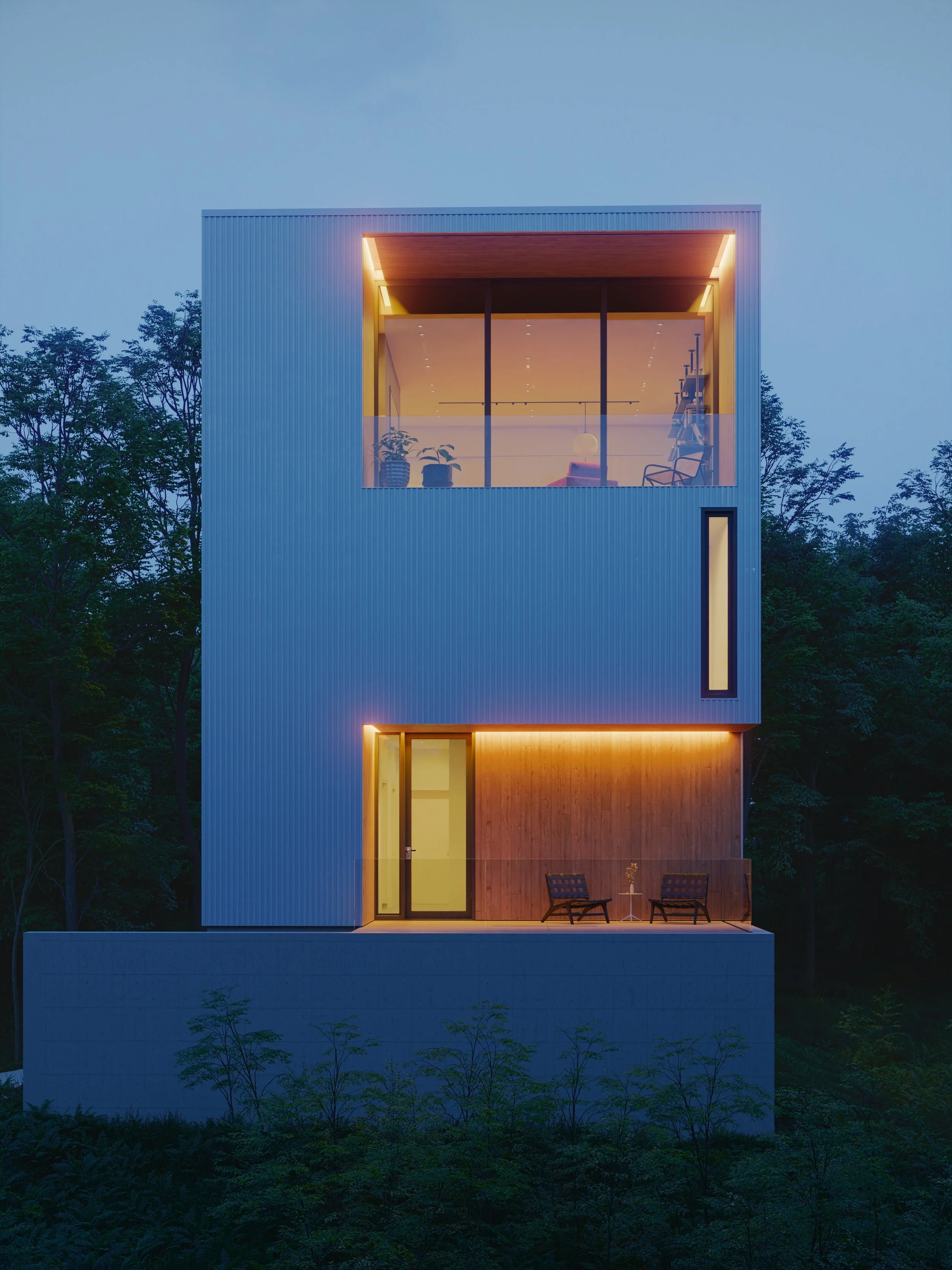 Front view of the house - night time