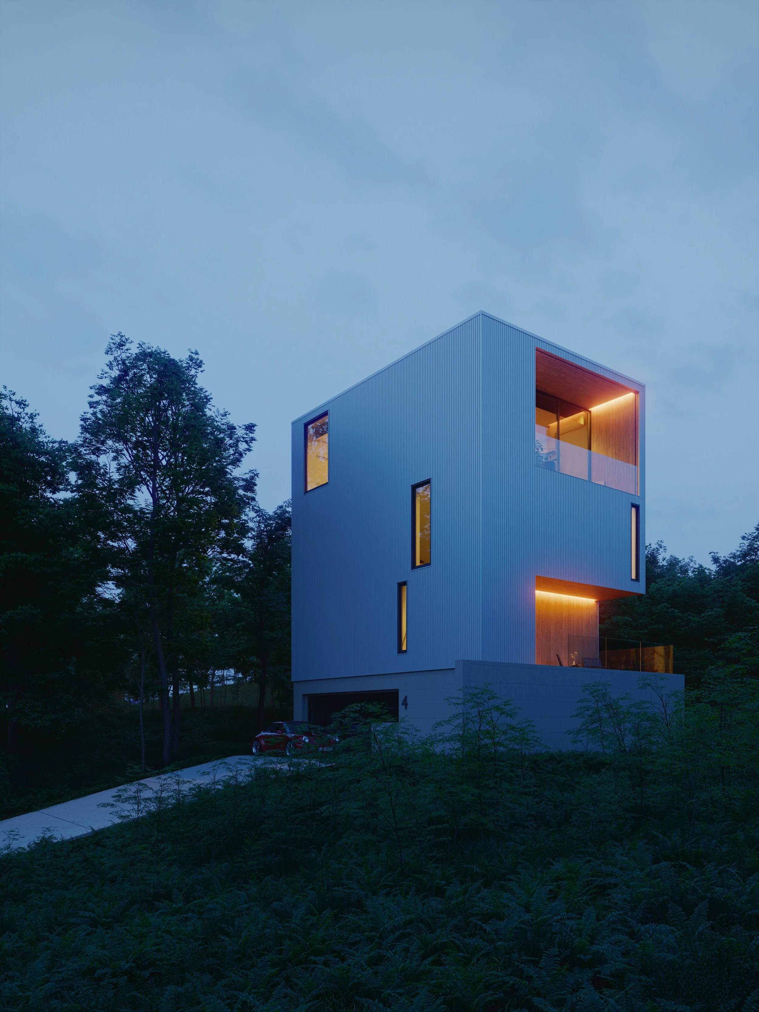Side view of the house - night time