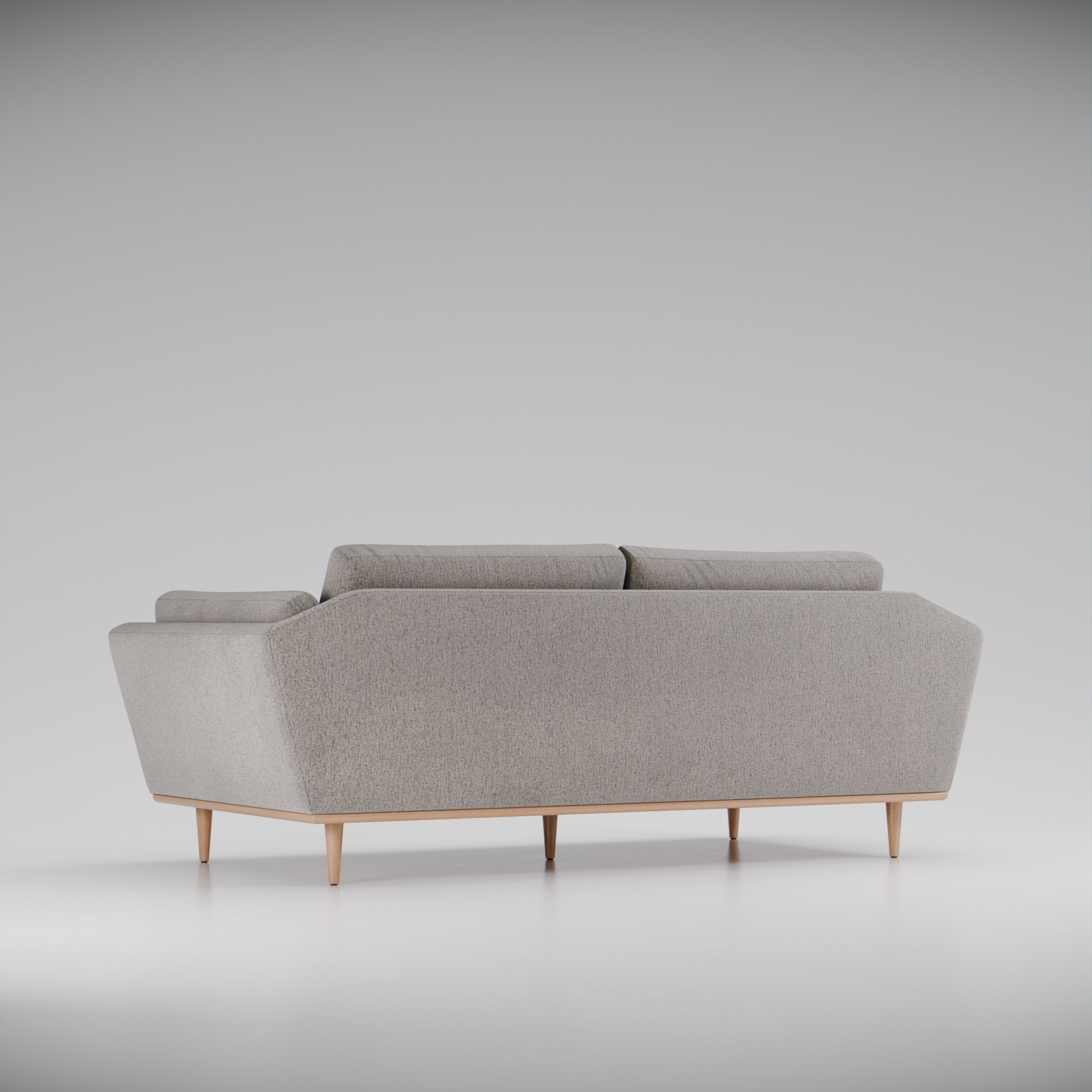 Back view of a grey fabric sofa