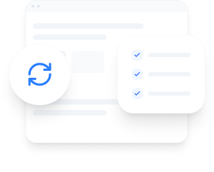 Icon of a reload or refresh symbol next to a checklist with three checked items on a computer screen.