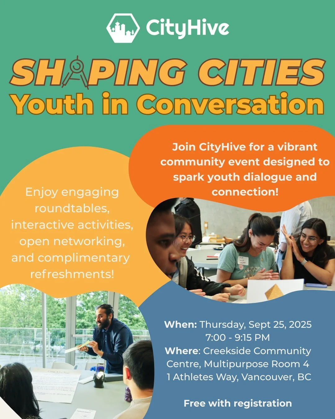 Join us for an evening of conversation and community with CityHive! ✨

This event will be an opportunity to share and learn from one another on the topics most affecting youth in Metro Vancouver. We&rsquo;ll gather for roundtable discussions on key i