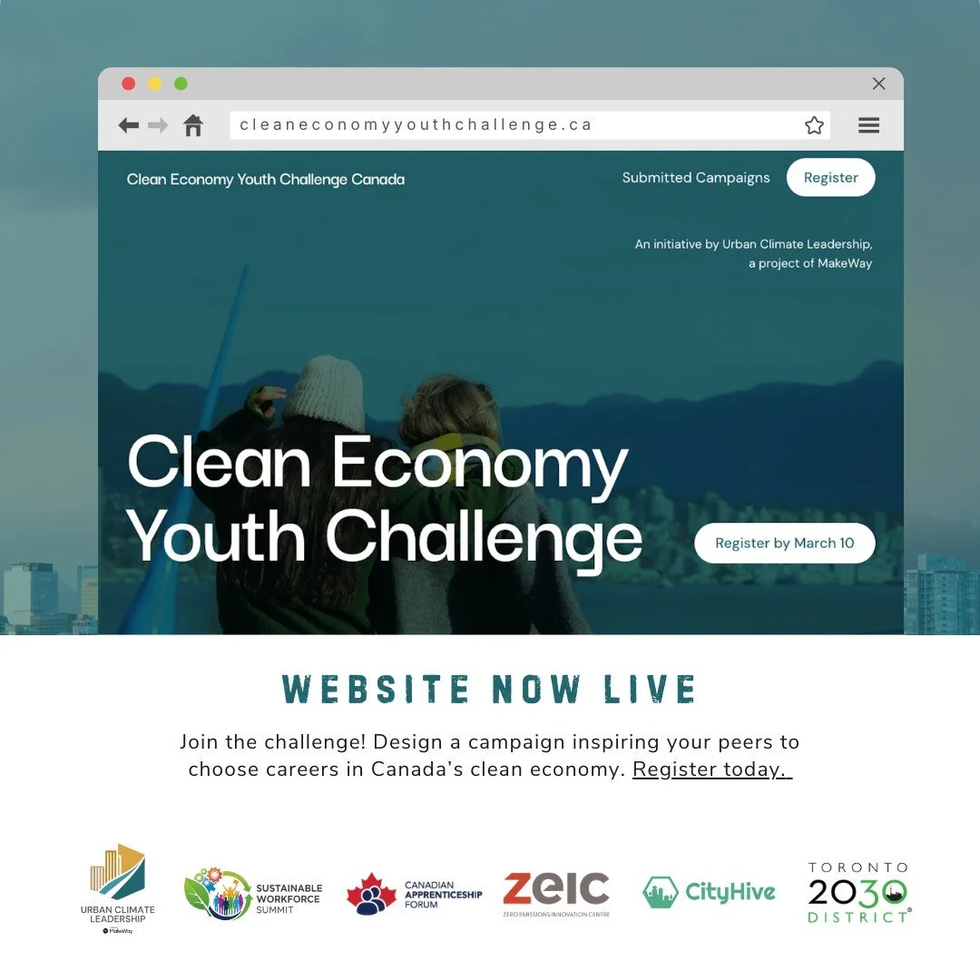 From our friends at Urban Climate Leadership: 

The Clean Economy Youth Challenge website is live and open for registration!

Youth ages 15&ndash;18 are invited to create an ad or marketing campaign that inspires young people to explore careers in Ca