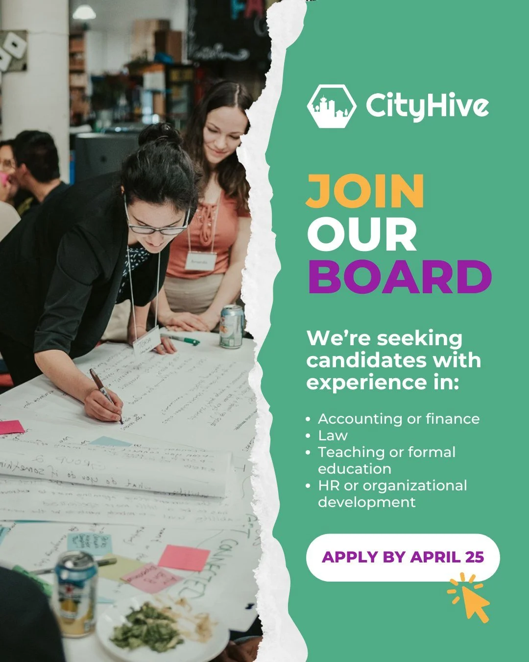 Are you CityHive's next Board member?

Our Board of Directors is growing this summer! We're looking for people who are passionate about CityHive's mission and are eager to support our org's sustainability, fundraising, and partnerships 🌱⭐

Board mem