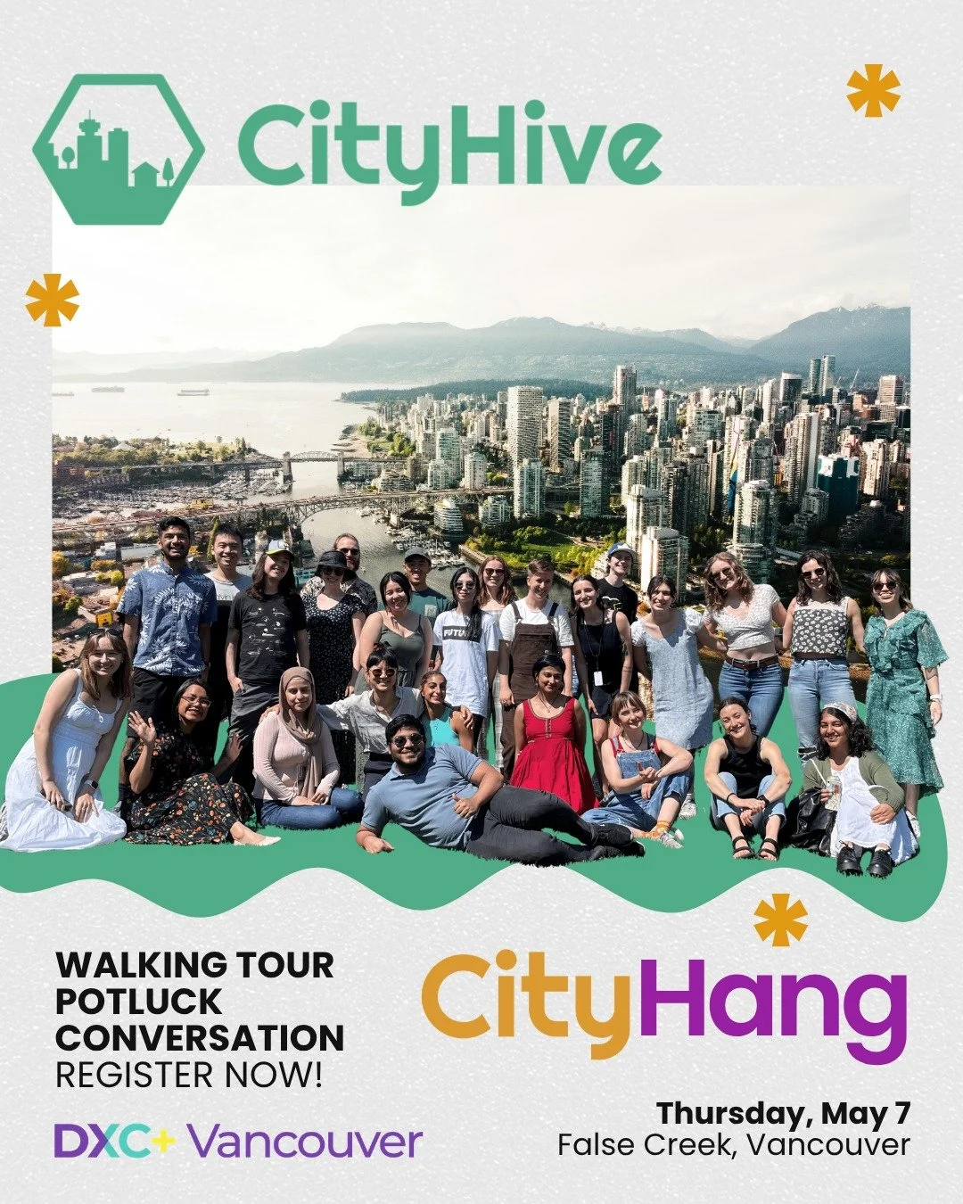 Join us on May 7 for a CityHive CityHang to celebrate BC Youth Week 🏙️💃✨

As part of @democracyxchange's Vancouver series, we're going on a gentle tour through False Creek, offering space for dialogue and discussion about our built environment alon