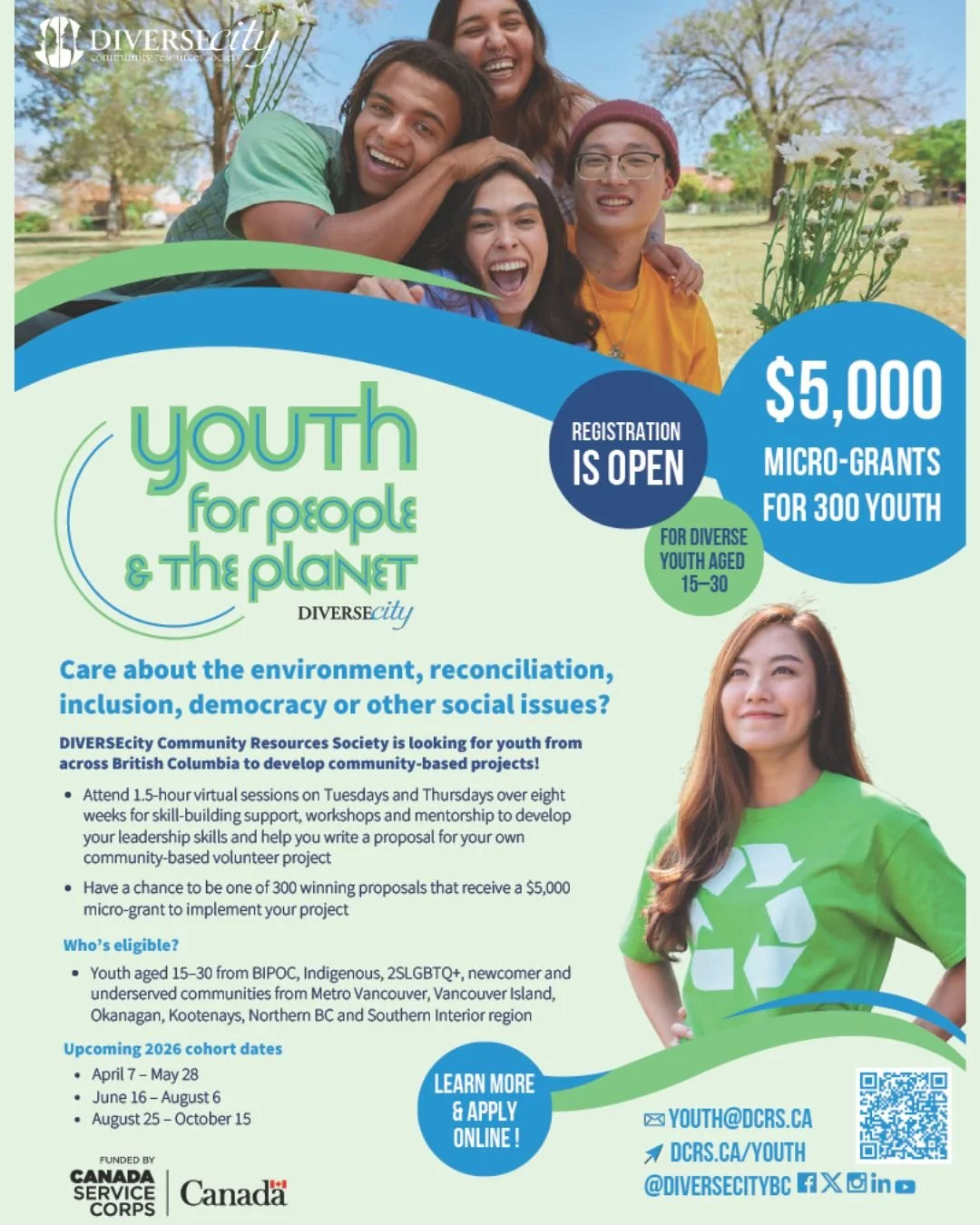 Are you between 15&ndash;30 and care about the environment, reconciliation, inclusion, democracy or other social issues? @diversecitybc_'s Youth for People and the Planet is looking for youth across BC to develop community-based projects 🌎🌱

This l