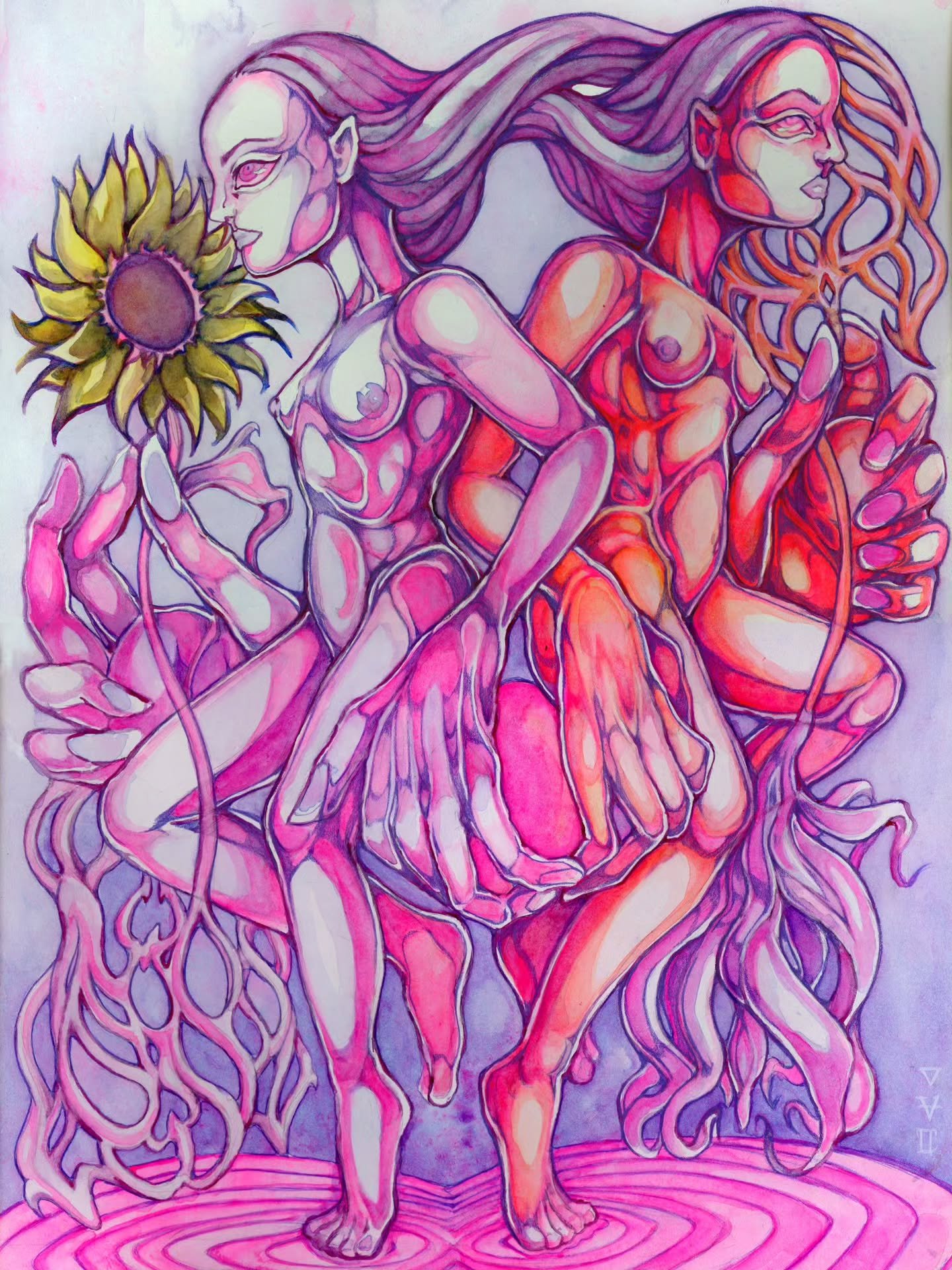 𝕯𝕬𝕹𝕮𝕰𝕽 - 𝕻𝕳𝕺𝕿𝕺𝕾𝖄𝕹𝕿𝕳𝕰𝕾𝕴𝕾 🌻🪷🌻
watercolour &amp; pencil on paper.

Birthday piece for my gorgeous sister @ellyhart . x