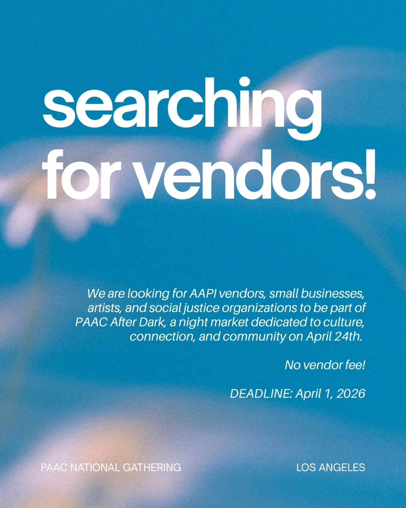 Are you a food/beverage popup, a local artisan, an artist, or social justice organizations?

Be part of PAAC&rsquo;s night market happening on April 24th in Glendale, CA! Many of our attendees will be from out of state and we would love to get to kno