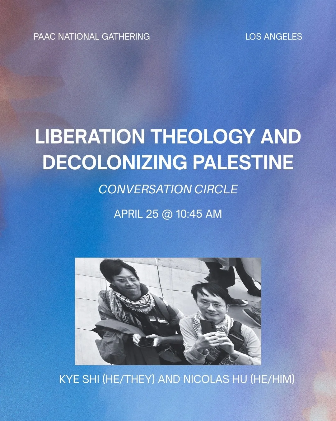 Join Nicolas and Kye for their conversation circle on Saturday, April 25th!

About Liberation Theology and Decolonizing Palestine:
Liberation theology is a contextual and sociopolitical theological practice that seeks liberation and justice for oppre