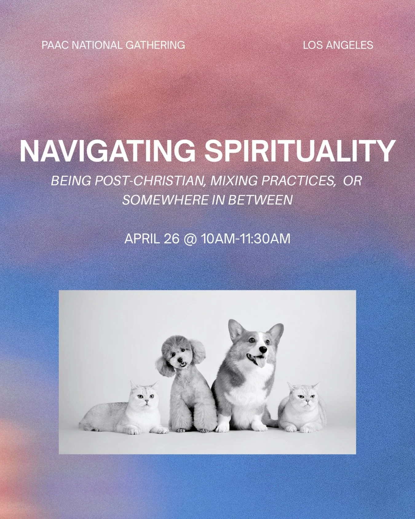 Sunday funday 🤩

If you want something different, we got another special event happening on Sunday with surprise guests! Join them for a conversation circle about navigating spirituality and faith. 

Used a cute animal photo because surprise! ✨

Reg