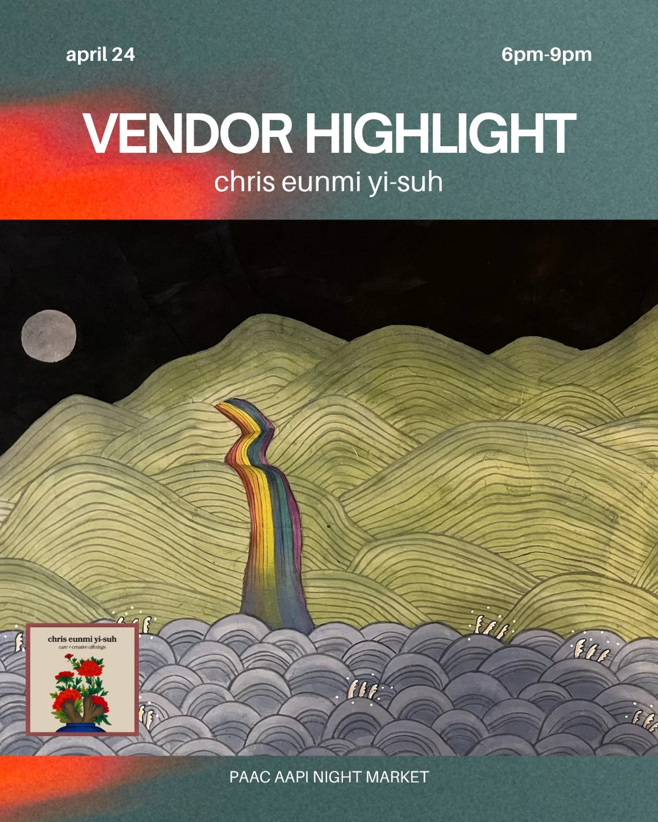 Vendor Highlight: @chrisyisuh 

chris eunmi yi-suh (she/they) is a queer diasporic Korean spiritual care practitioner, artist, and community facilitator. chris&rsquo; work emerges from an exploration of hanpuri (한풀이), a Korean shamanic ritual of rele