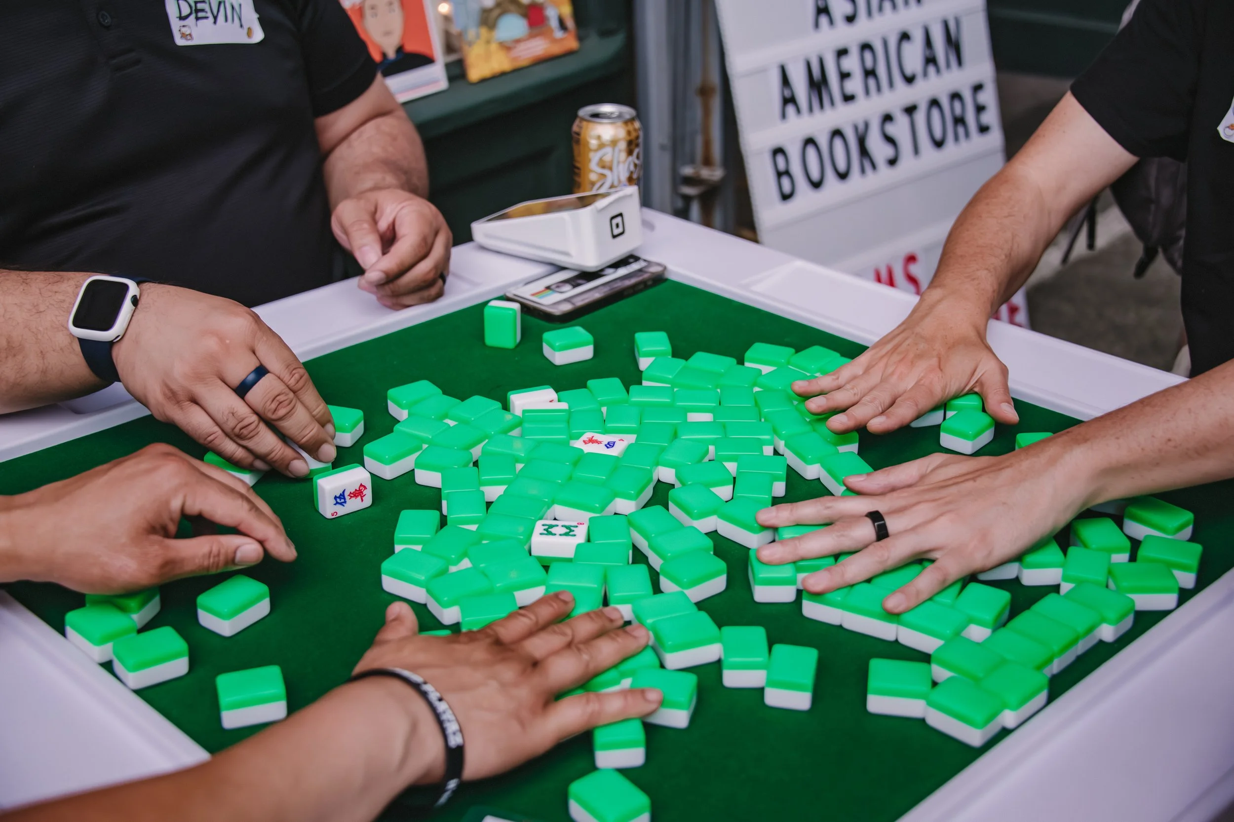 Playing mahjong at Mam's Books