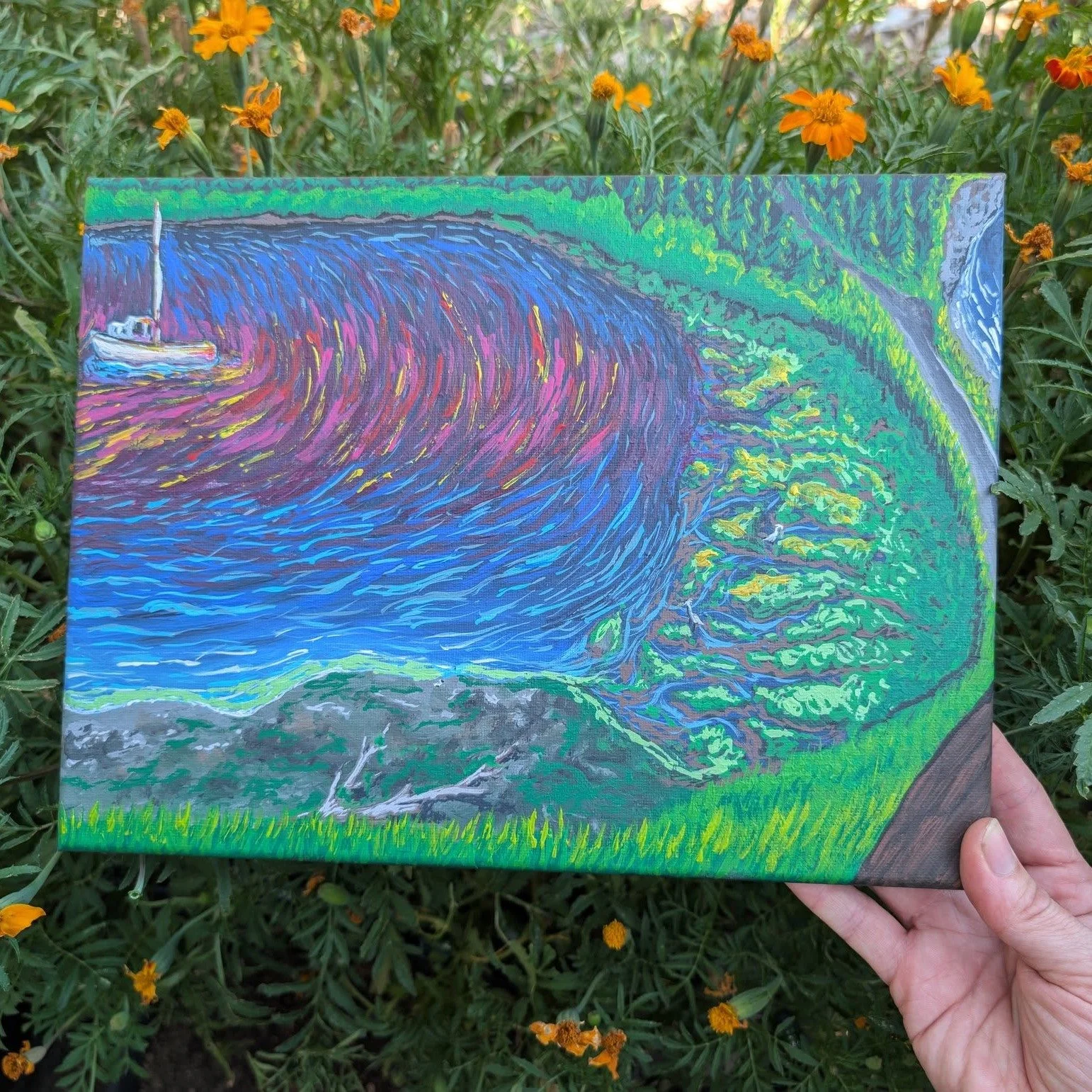 What do you see in the waves? 🌊
I poured so much fun and feeling into this expressionist bay painting, and I love how the colors came to life on the canvas! The original is available and includes free US shipping.

Find it on my Etsy shop. Link in b