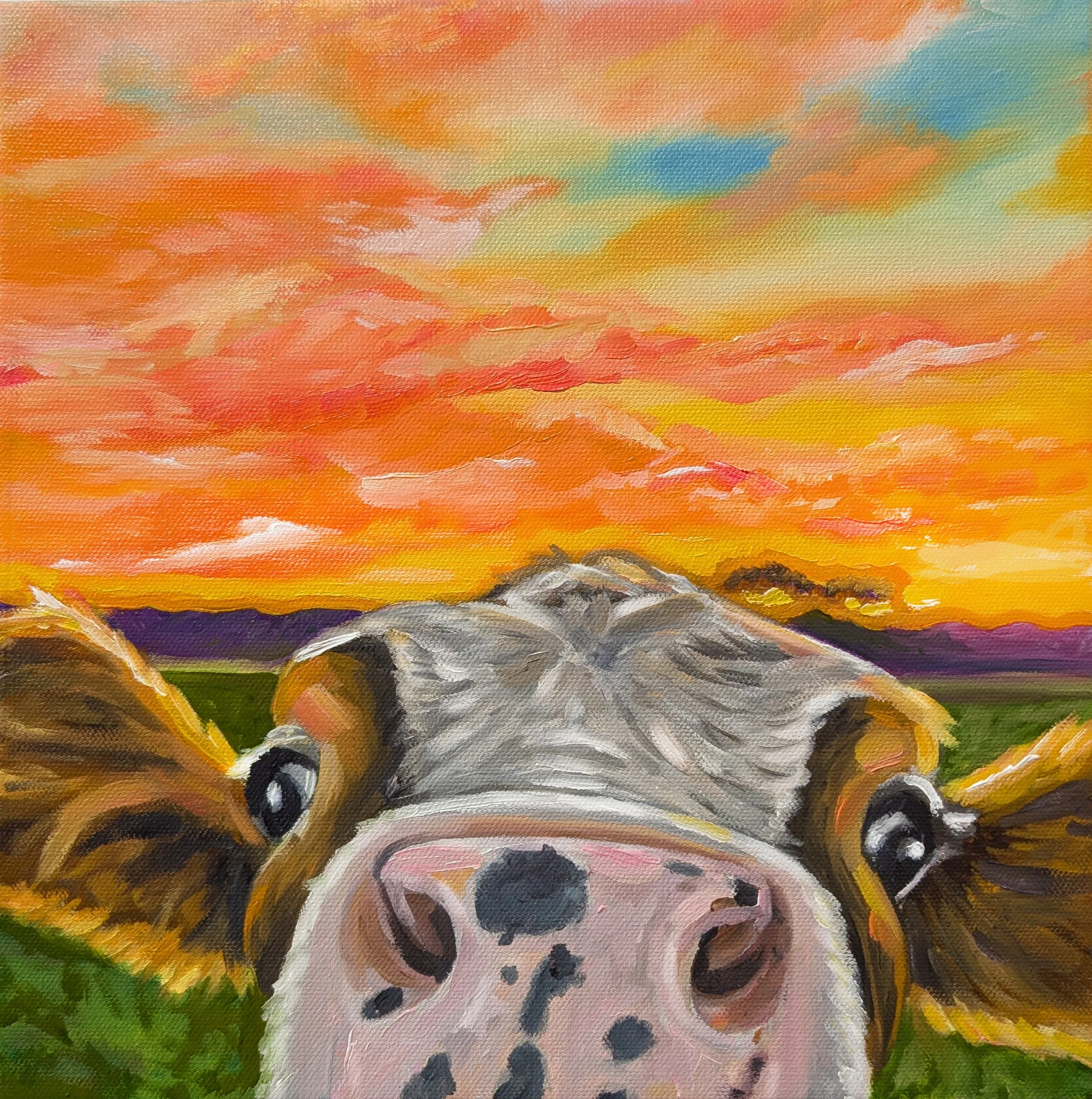 Nosey cow art print