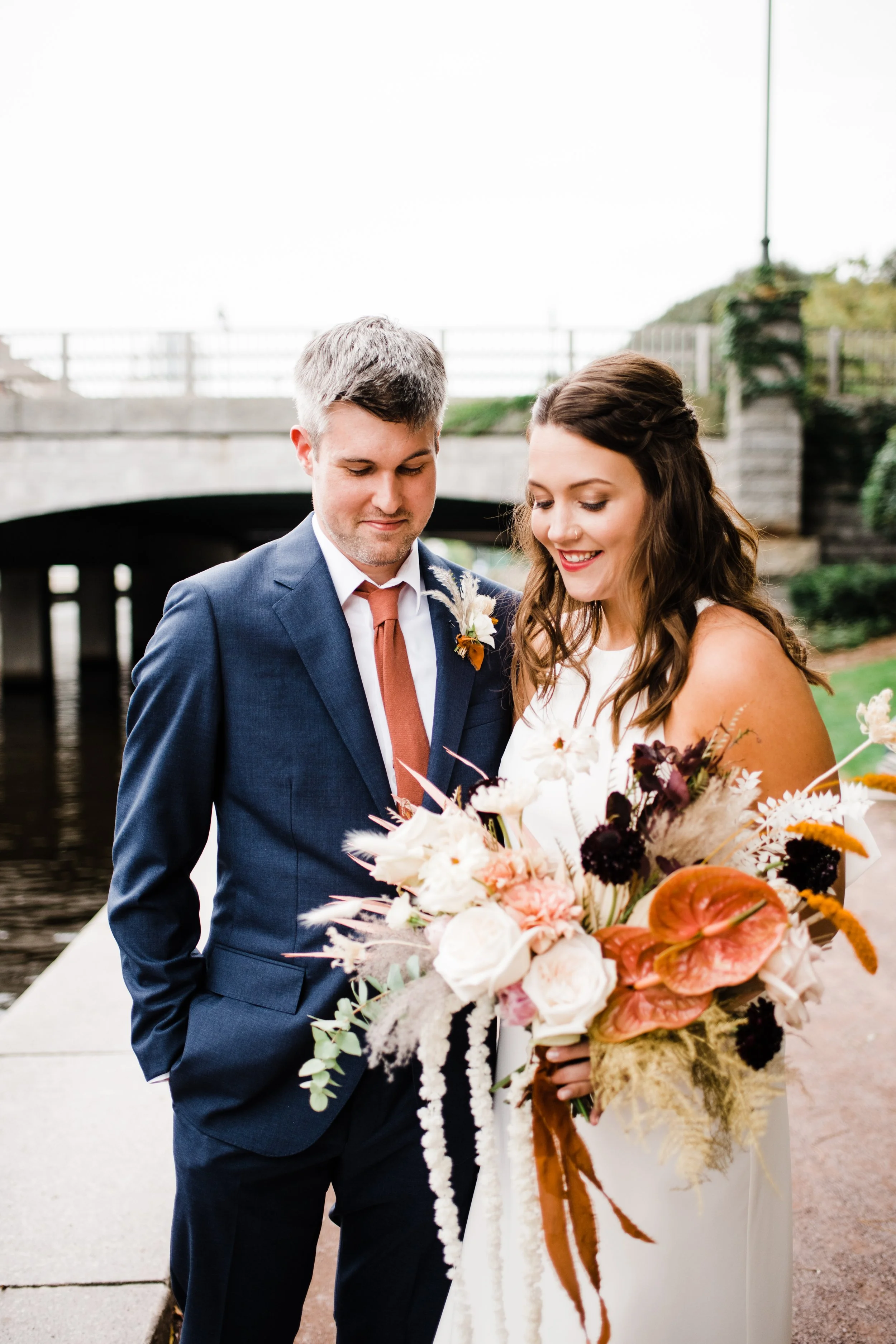 bridal bouquet with white roses, anthurium