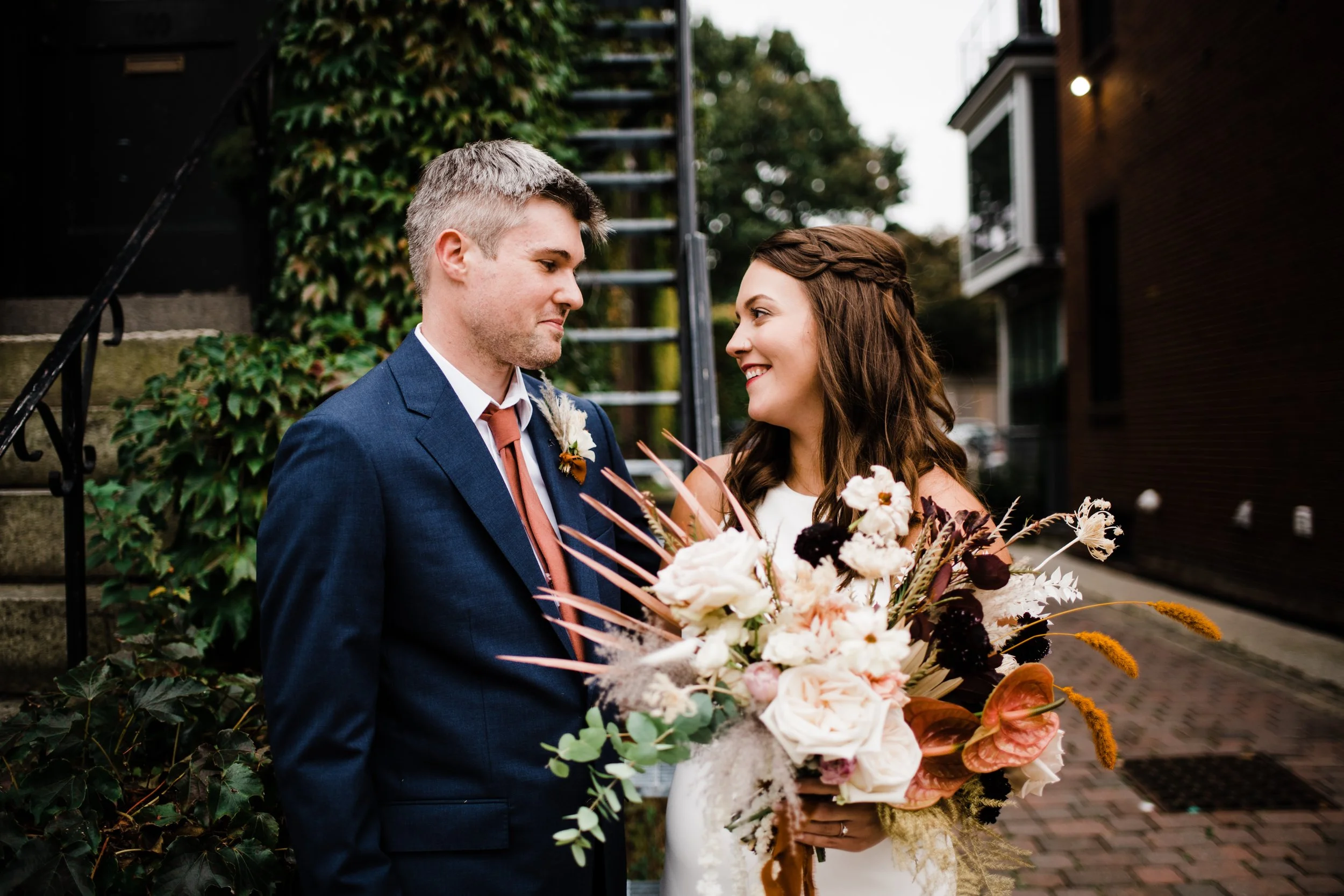 MA wedding, bridal bouquet white roses, pink carnations