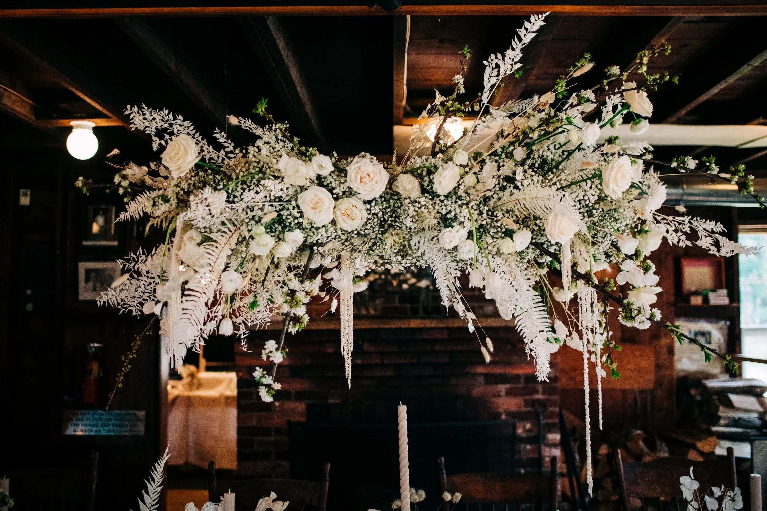flower bomb over dinner table