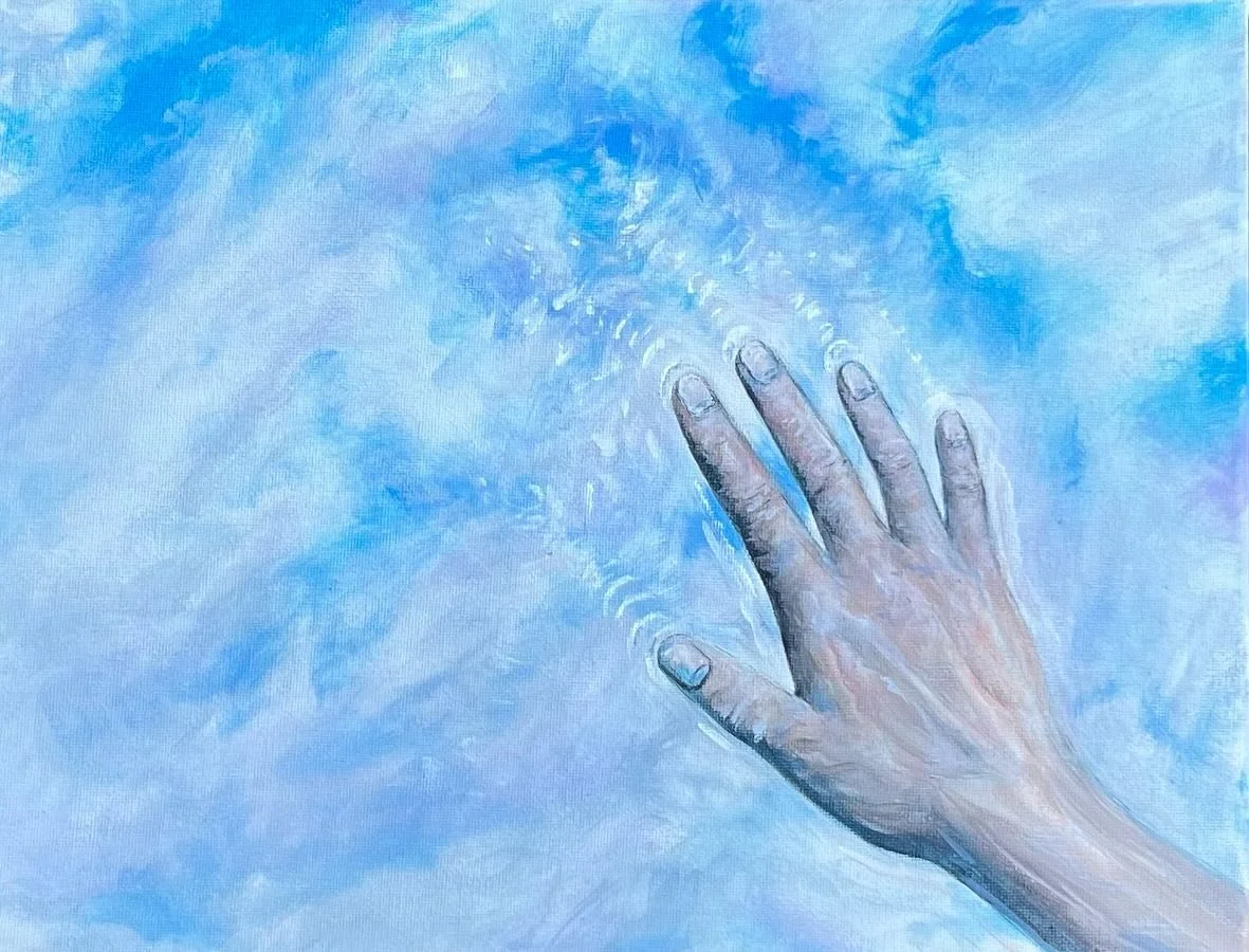 'A creative act'
11&quot; x 14&quot;
Acrylic painting on canvas.

I love Rick Rubin's book (The Creative Act)
and this painting reminds me of it. 
The book is about creativity and ideas. 
He says that an artist's work is to tune in and listen. 'The i