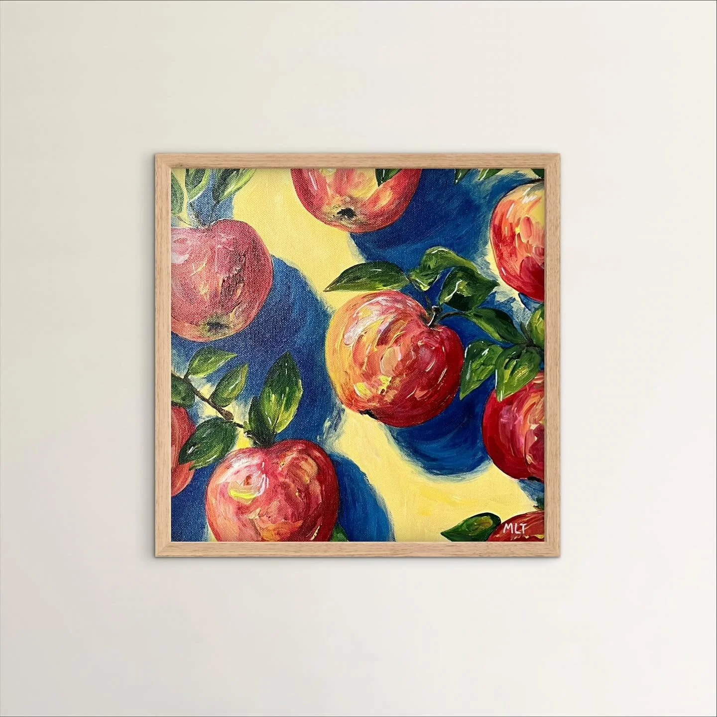 'Apple Snack'
12&quot; x 12&quot;
Available.
I used the blueberry blues for the shadows in the Apple pieces. I like the way it brings them together (and it also helped me be efficient with my palette!)