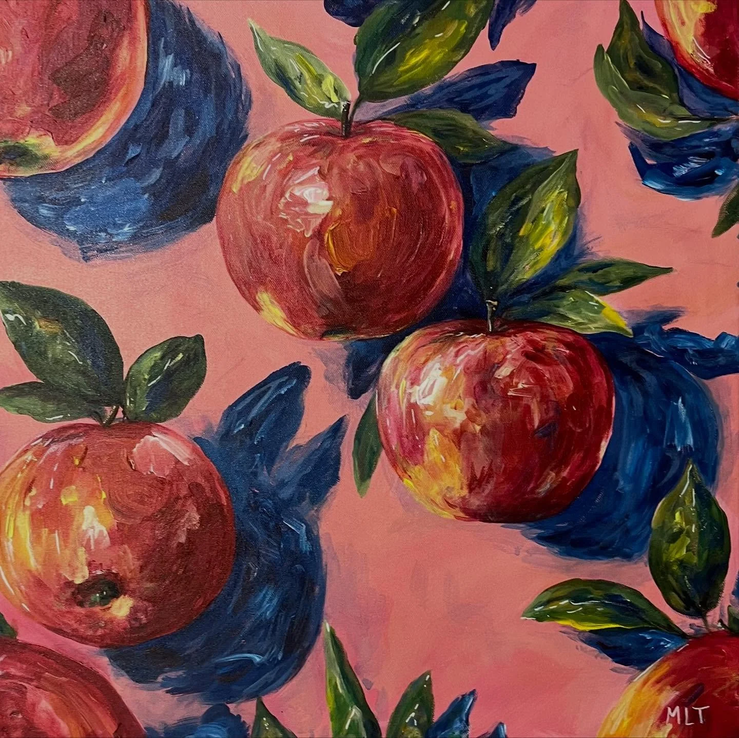 Apples placed
20&quot; x 20&quot;
Available.

This one might be my favourite in this series?
My favourite paintings tend to be the ones that are painted with the most ease, or the ones I have the most fun with. 
My  process is becoming more and more 