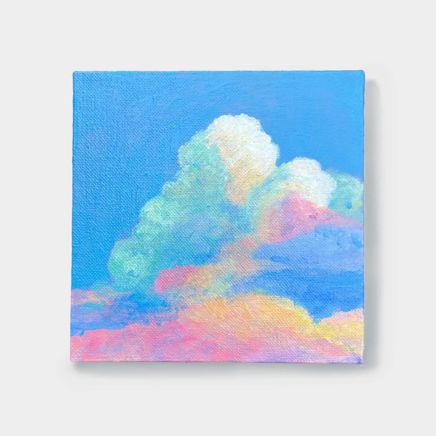 'Iridescence'
6" x 6"
Available at the Capital Art Sale this weekend!
There were a few consecutive weeks where I saw 'rainbow clouds' every other day. I love a good rainbow. 

Iridescence happens when light waves are refracted and interfere