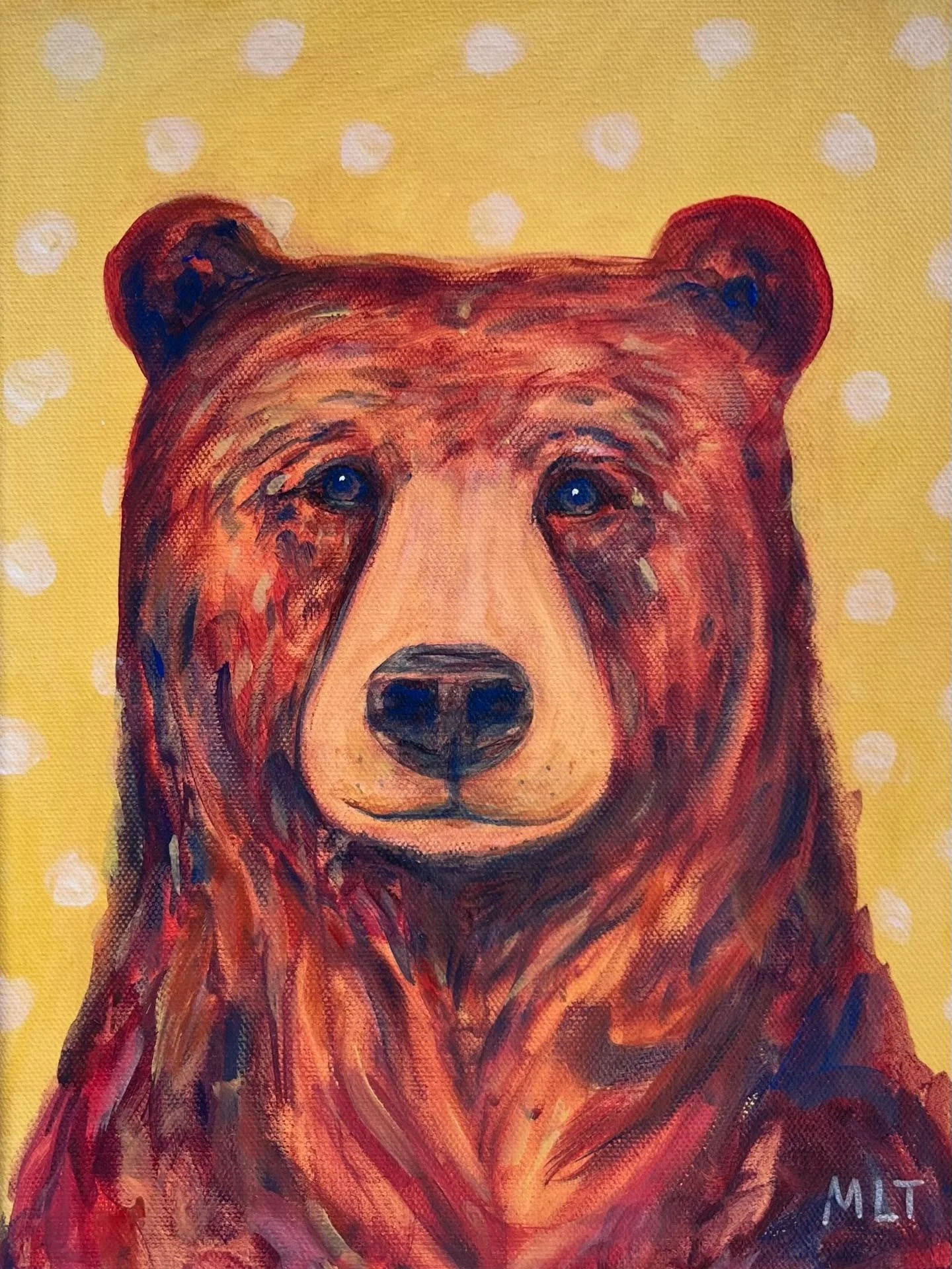 Mama Bear .

Many of my paintings lately are playful and toddler-inspired. (Whether it is intentional or subconscious, I'm not exactly sure) It seems that the subjects and colours I've been drawn to lately are bold and fun. I just want to look at a w
