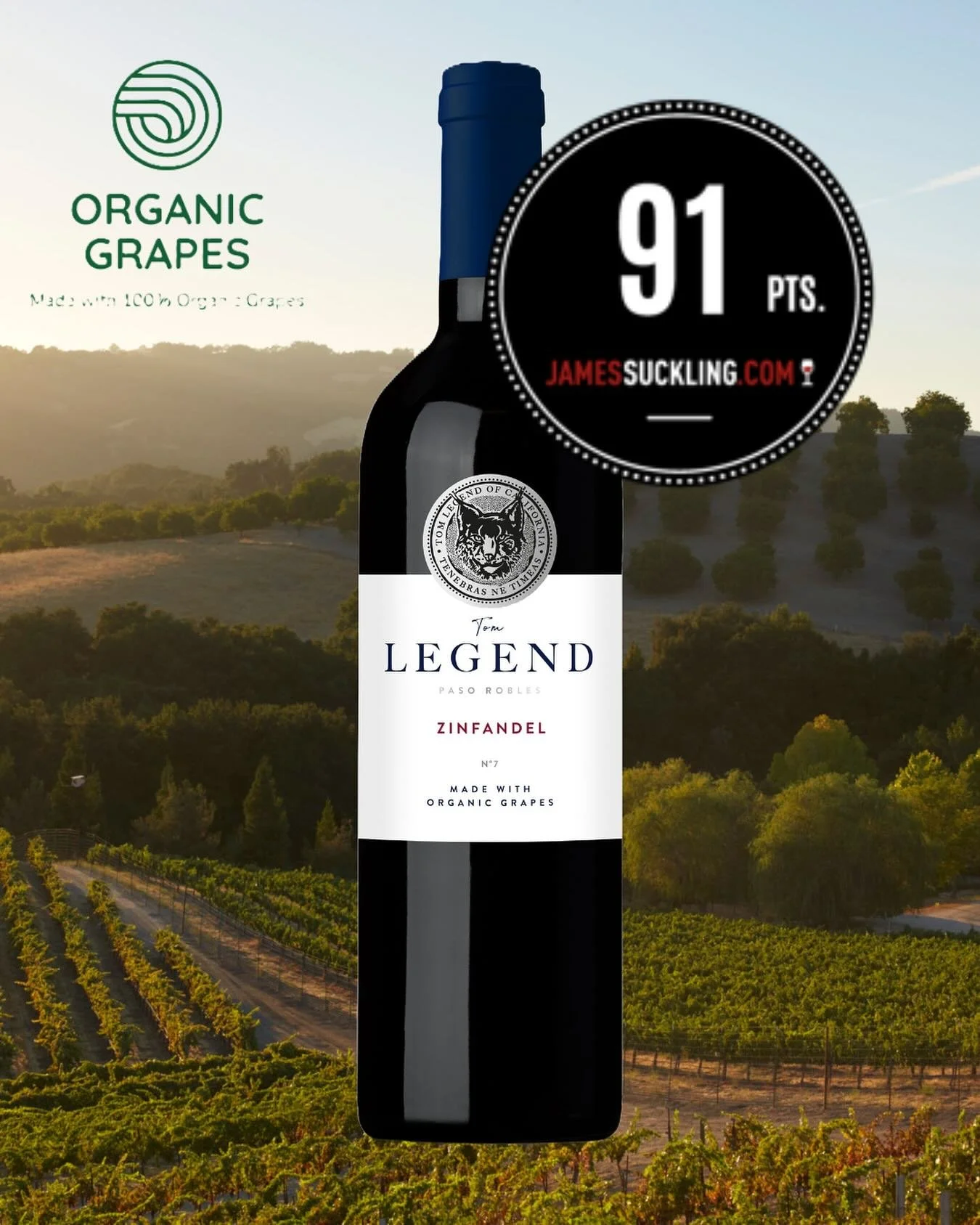 Legend Zinfandel 2022: 91p!

California&rsquo;s signature grape, estate grown in Paso Robles and crafted with Organic Grapes, just awarded yet another 90+ rating &mdash; this time 91 points from James Suckling 🏆✨

🍇 Generous yet dry, with notes of 