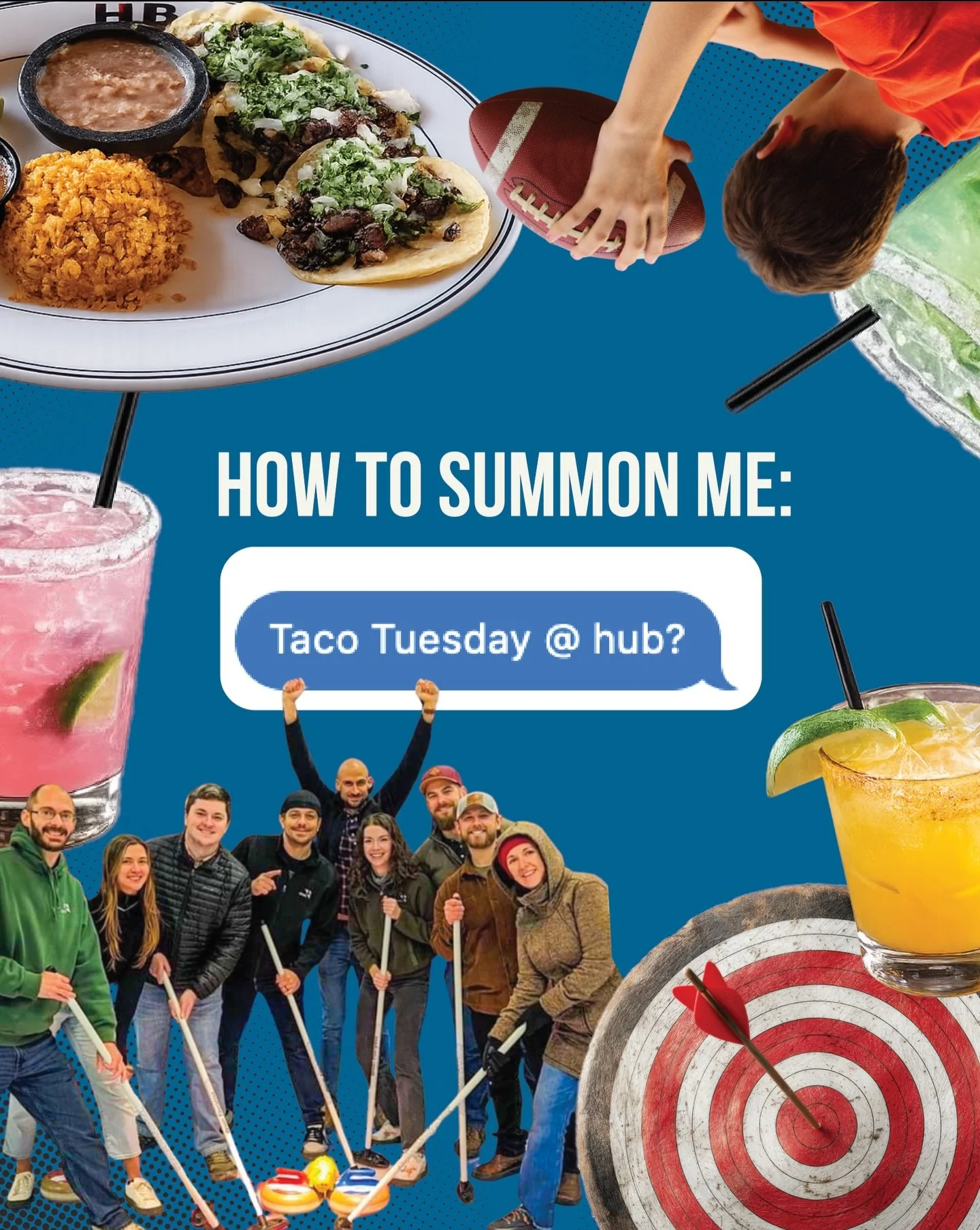 Consider me summoned.
🌮 &frac12; off tacos
🍹 $5 margs
🥣 $2 chips &amp; dips
🎯 Active entertainment all day