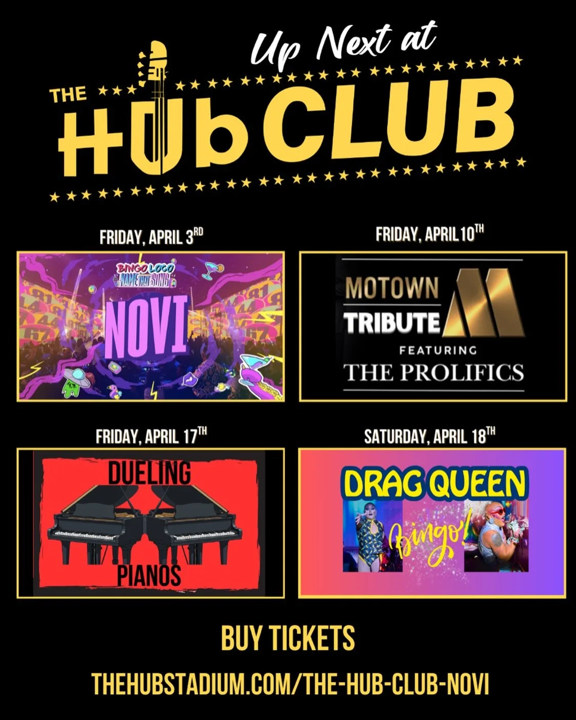 Up Next at The Hub Club &ndash; Novi!

We&rsquo;ve got a stacked lineup of live entertainment coming your way. From Motown to dueling pianos, and drag bingo &mdash; there&rsquo;s something for everyone.

🎟 Grab your tickets at link in bio!