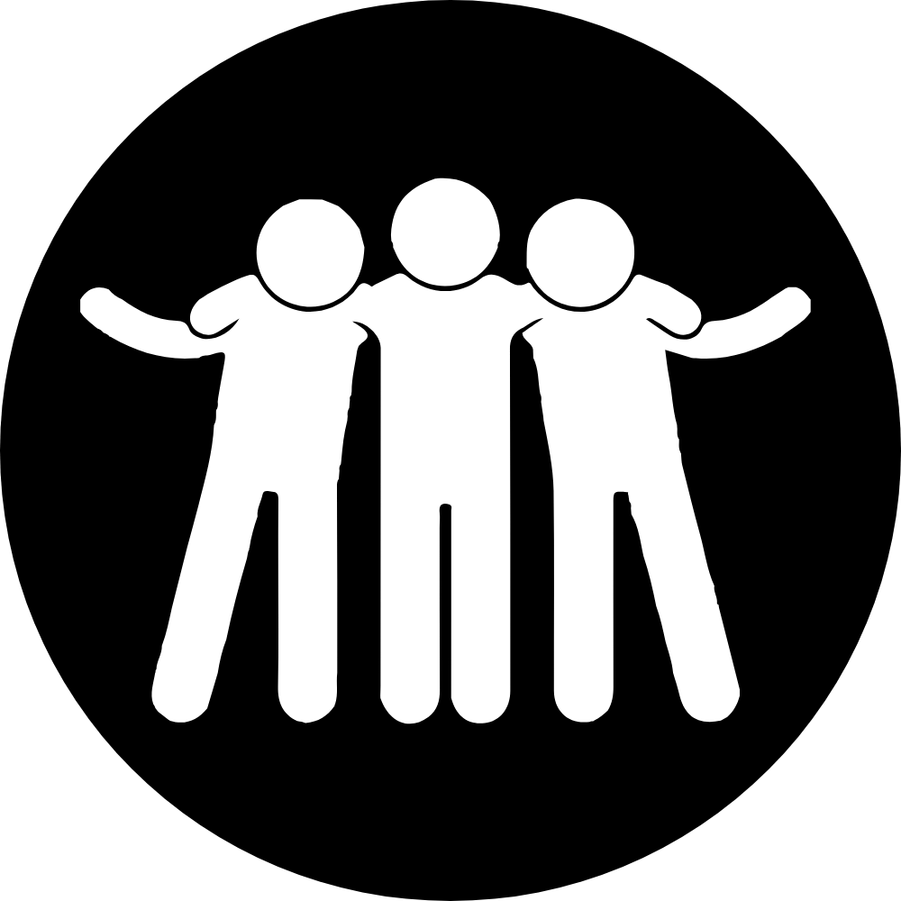 Icon of three people standing together with arms around each other