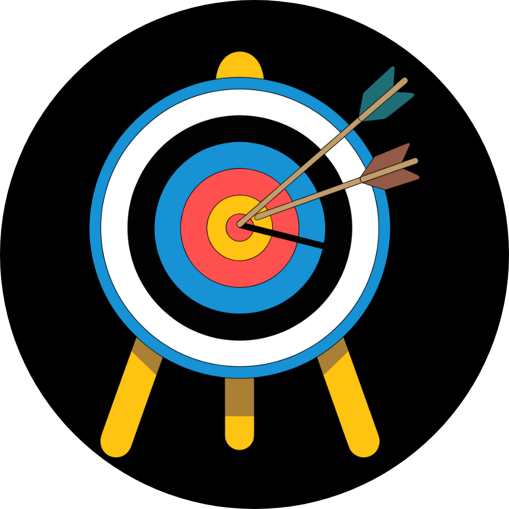 Archery target with two arrows hitting near the bullseye