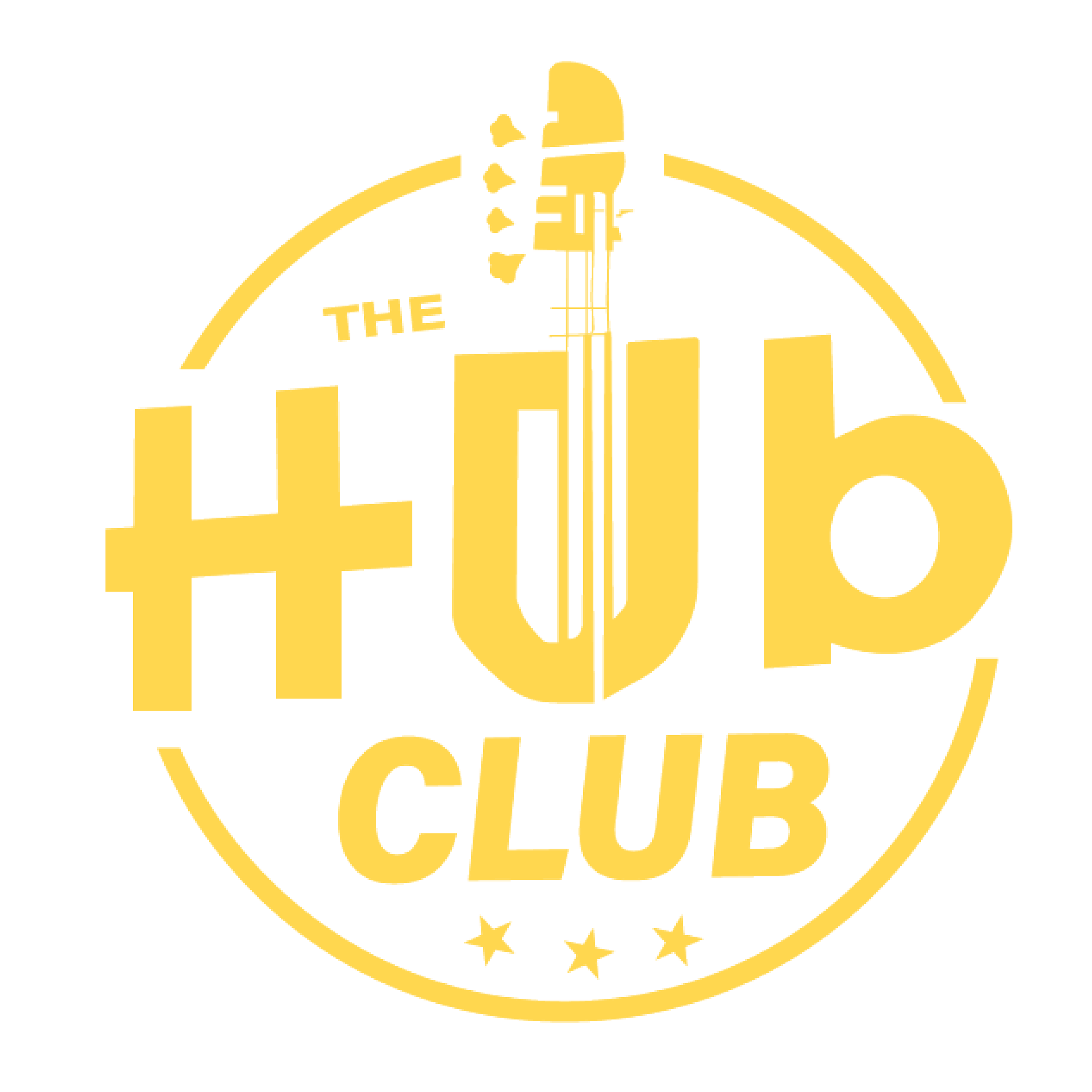 Logo of Hudl Club in yellow with a circular design, stars at the bottom, and stylized text.