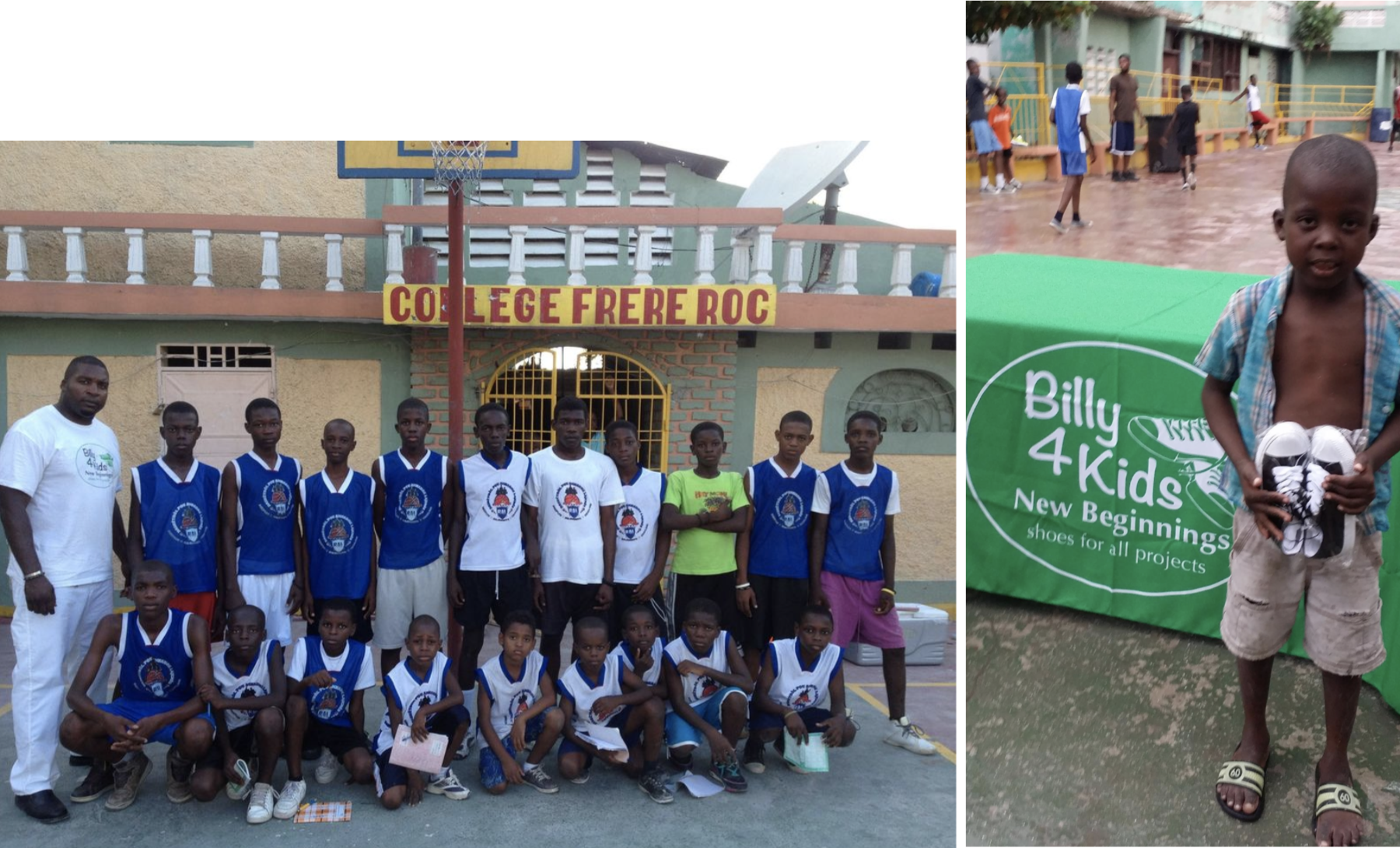 Members of the ‘Basketball to Uplift Youth’ program and ‘Theophile En Christ D’Haiti’ group receiving shoes from Billy Lerner and the Billy4Kids foundation.