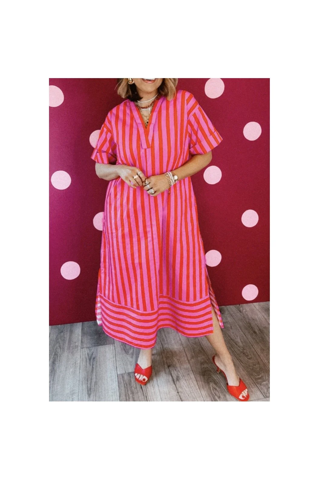 Rose Stripe Short Sleeve Curvy Mini Dress