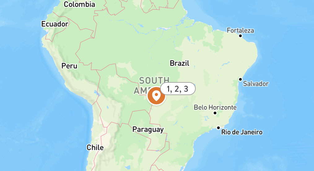 Map showing location of tour in Brazil's Pantanal region