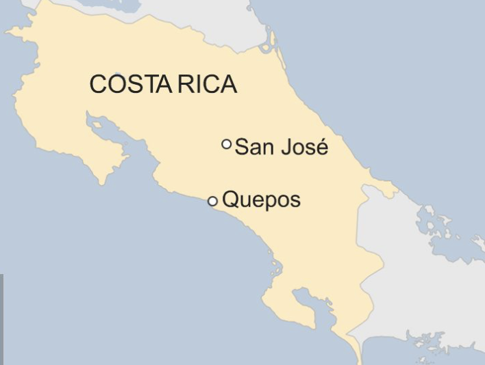 Map highlighting La Fortuna in Costa Rica, showing its location relative to San José and surrounding cities.