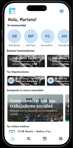 Relief mobile user flow for video trainings, community management, and resettled families