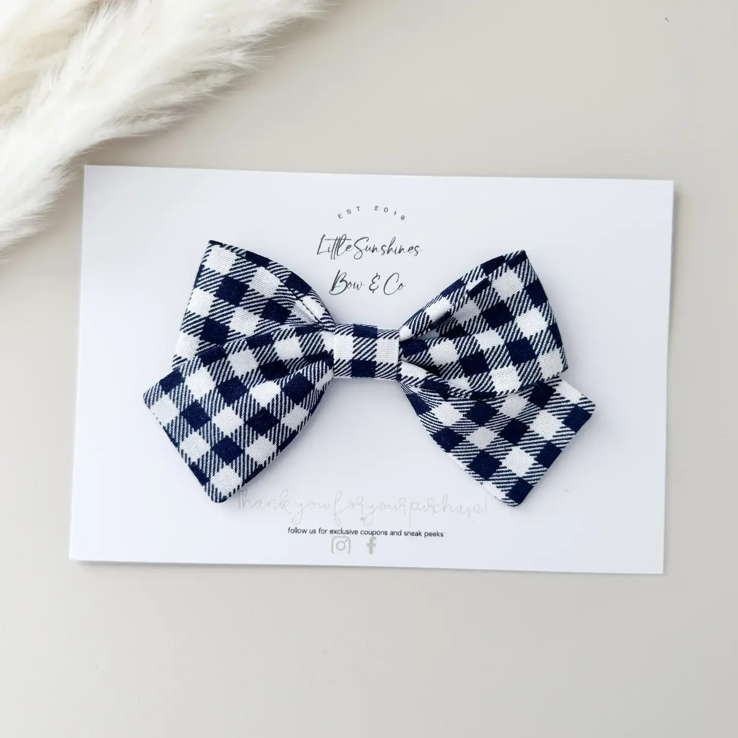 Navy Gingham Hair Bow
