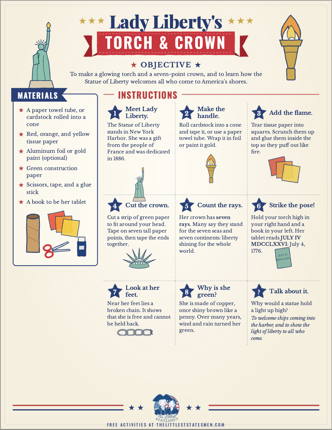 Statue of Liberty Craft for Kids: Torch & Crown Printable