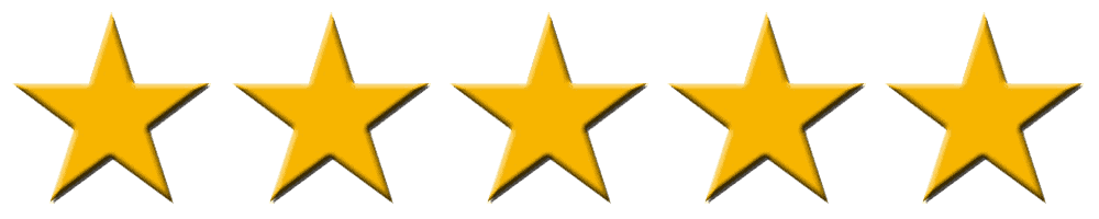 Five gold stars in a horizontal row on a white background.