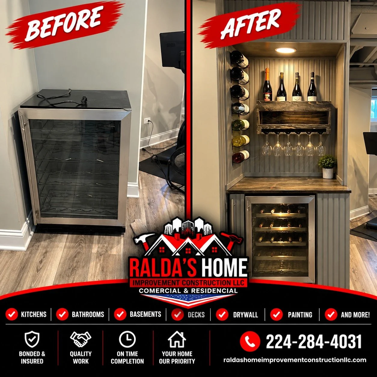 🔥 **FROM AN EMPTY CORNER TO A CUSTOM HOME WINE BAR! 🍷**

**Why settle for ordinary when you can have something extraordinary?**

Check out this incredible transformation by **Ralda&rsquo;s Home Improvement Construction LLC!**

What started as a sim