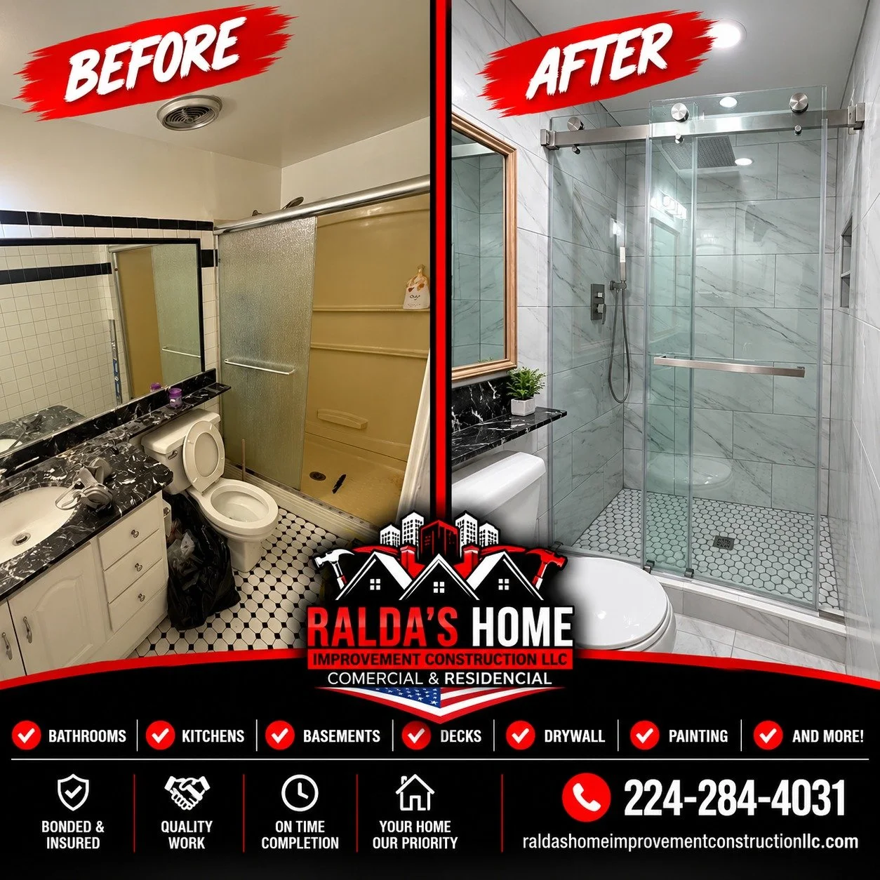 🚿 **OUTDATED BATHROOM? LOOK AT THIS TRANSFORMATION!**

**From old and outdated to modern, elegant, and built to last!**

Another beautiful bathroom renovation by **Ralda&rsquo;s Home Improvement Construction LLC.**

This transformation features stun