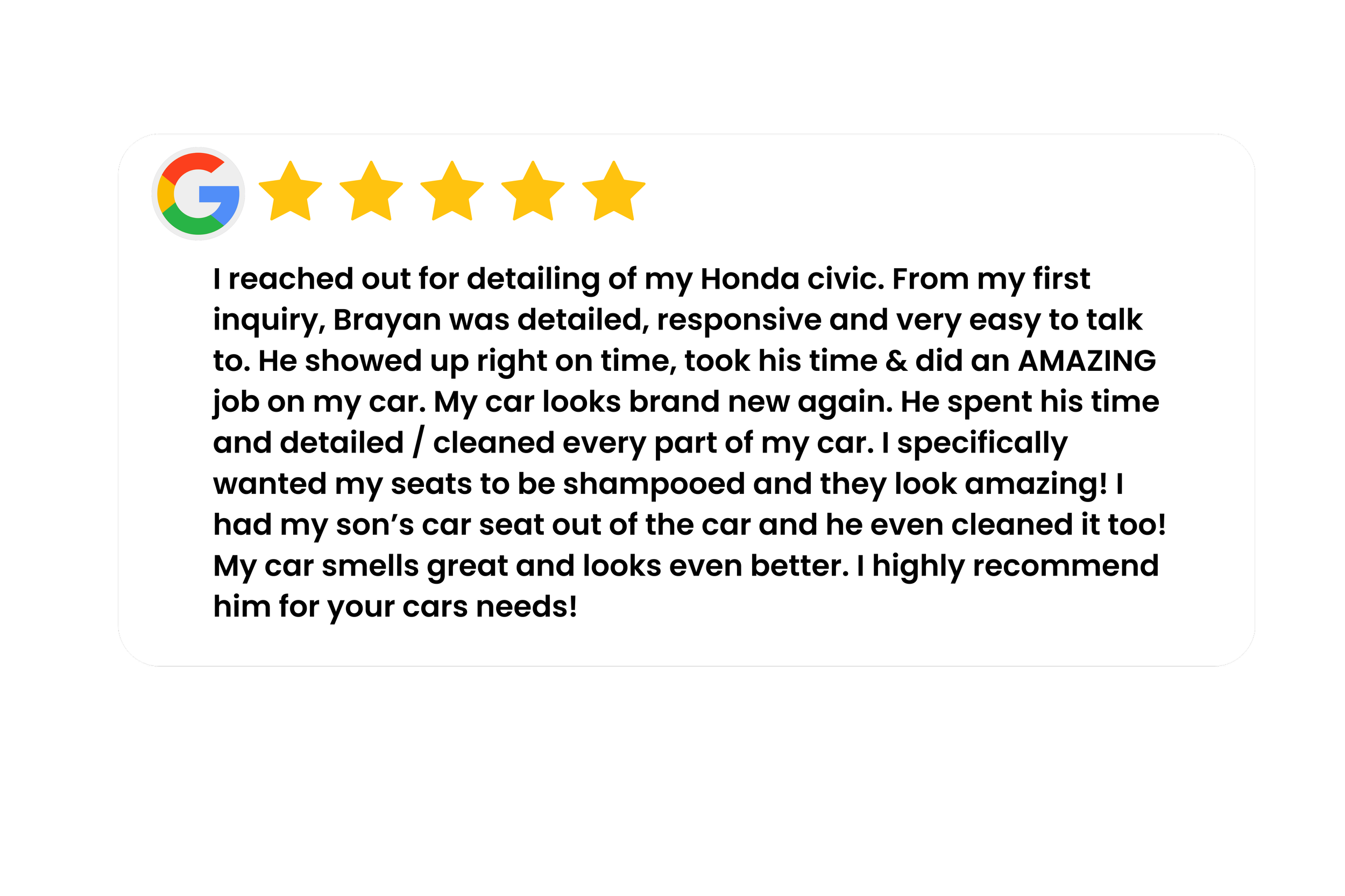 Google review of Brayan's Mobile Auto Detailing in the Bay Area