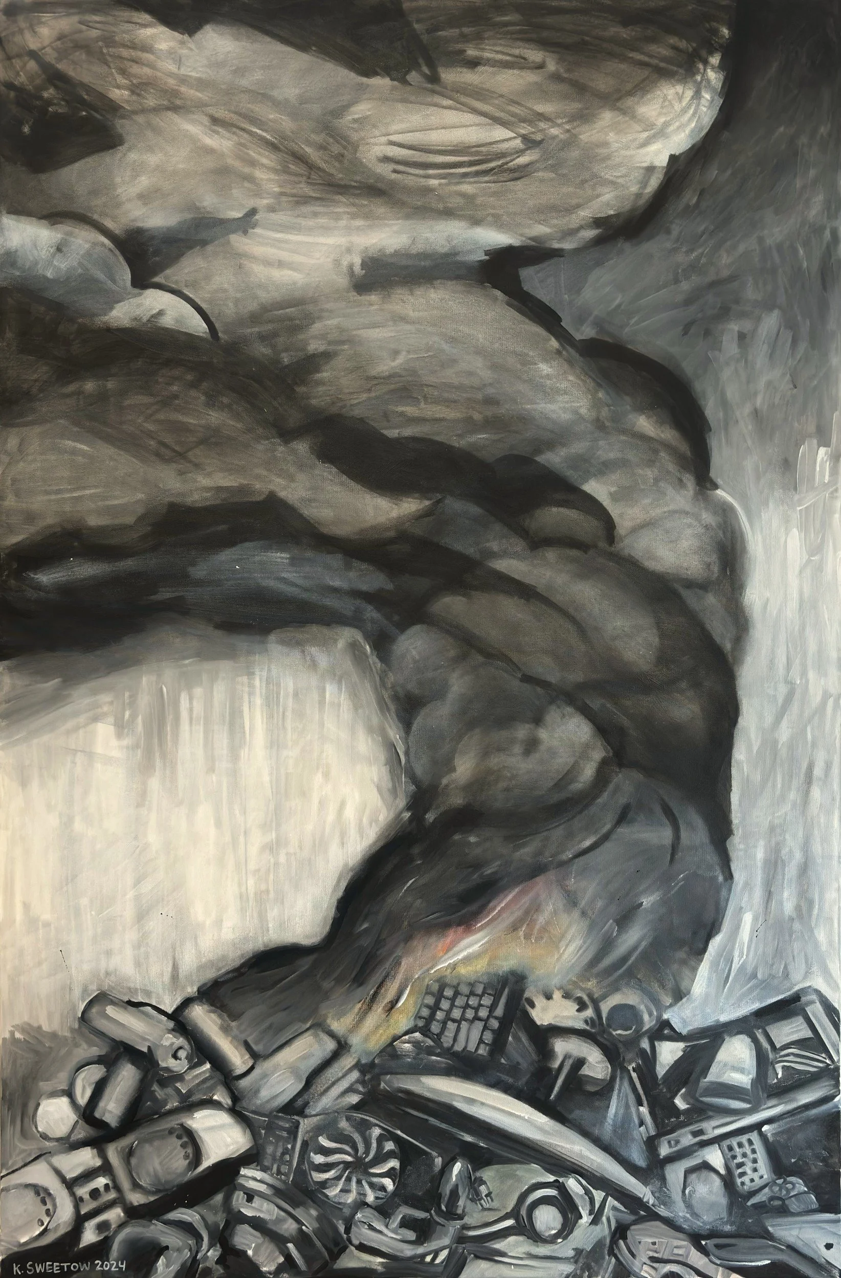 E WASTE FIRE/RETURN TO SENDER 60 x 40 in. acrylic paint pens and pastel on canvas