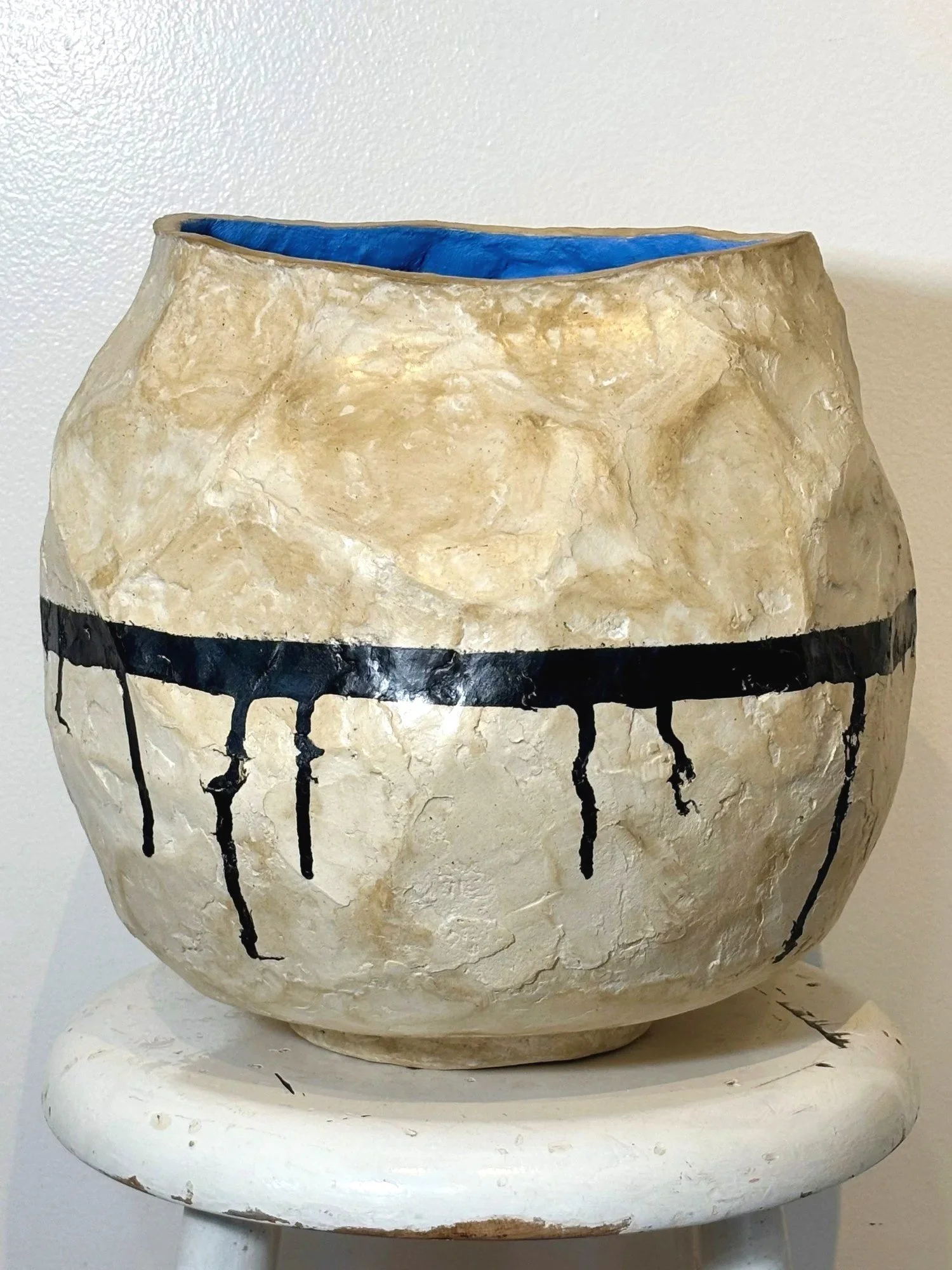 ROCKY POT 12h x 13w x 13d in. paper mâché, joint compound, glue, dry pigment, ink and wax