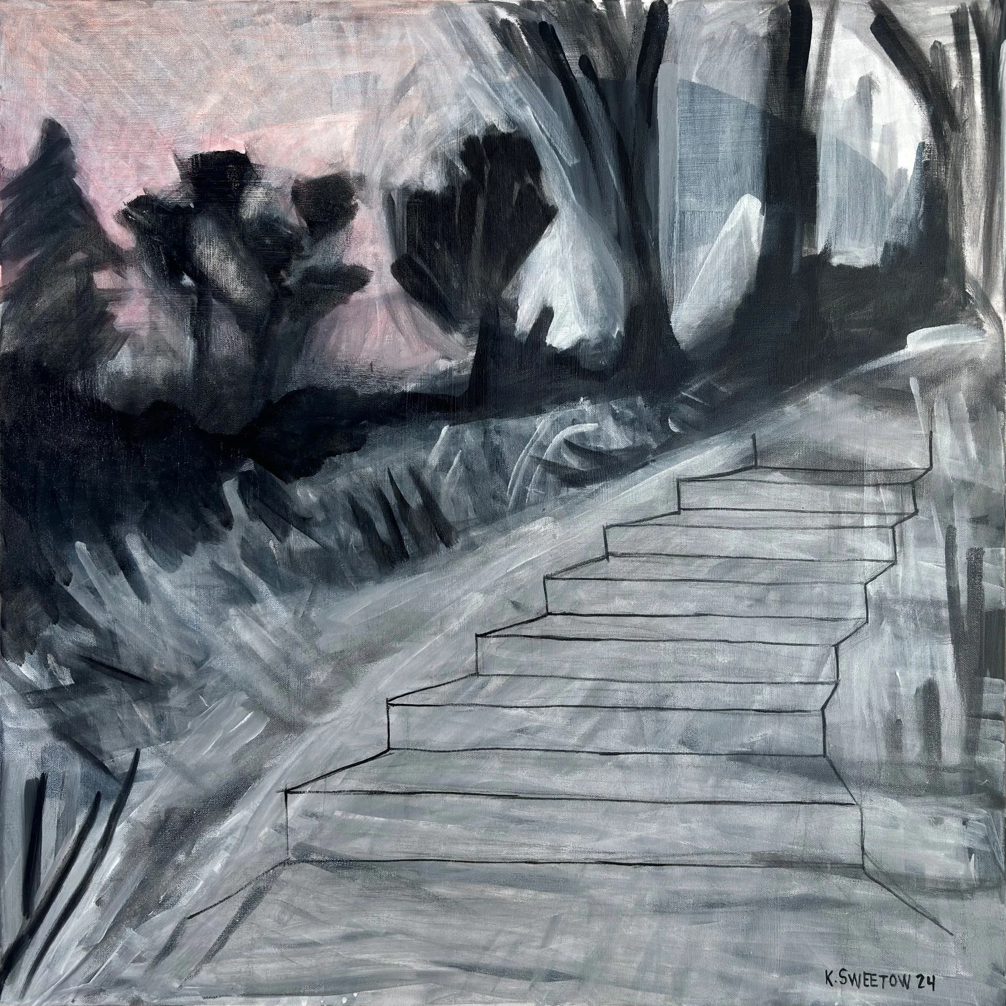 STAIRWAY NEEDED 30 x 30 in. acrylic paint pens and pastel on canvas