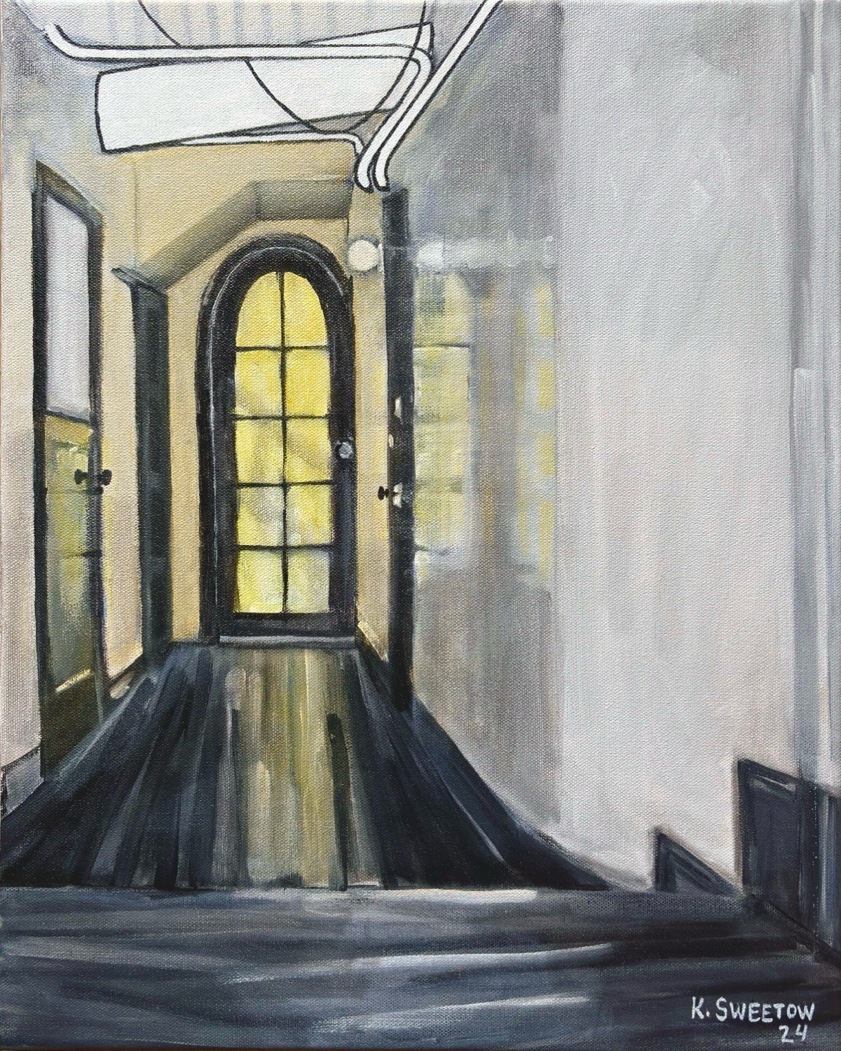 GOLDEN RUN-DOWN 20 x 16 in. acrylic, acrylic paint pens and gesso on canvas